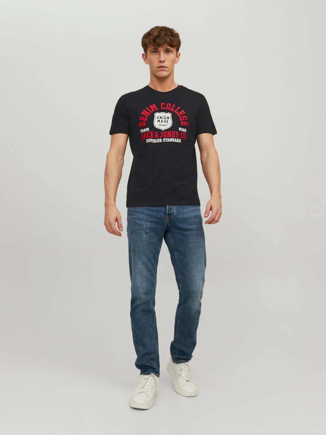 Jack & Jones Mens Printed 'JJELOGO Tee' Crew Neck T-Shirt