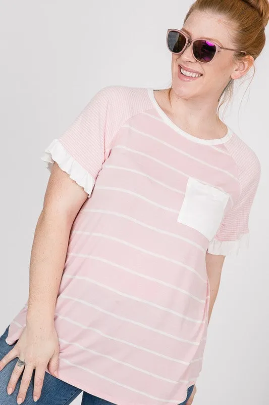 Jane Ruffle Tee in Pink PLUS