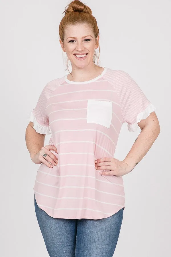 Jane Ruffle Tee in Pink PLUS