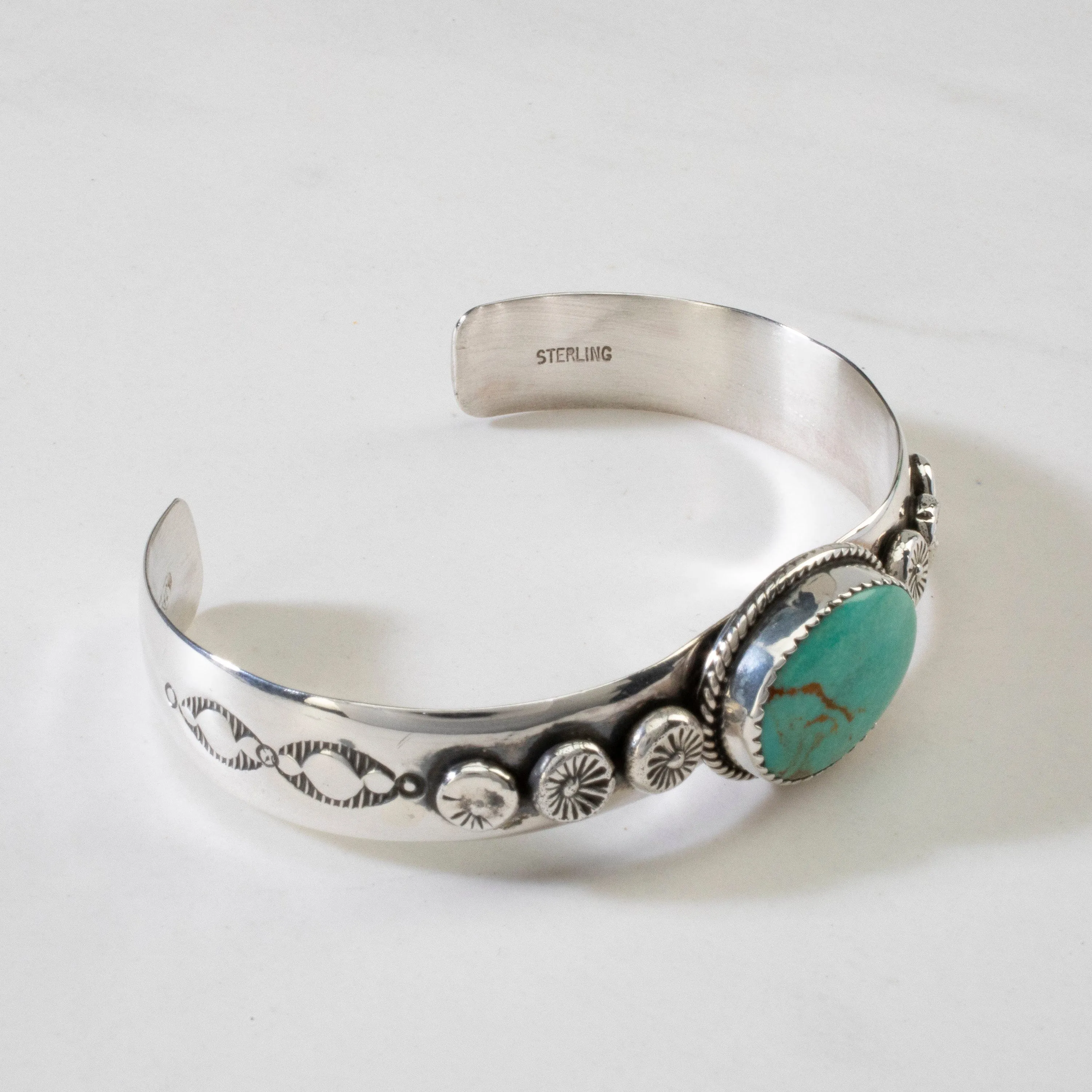 Joe Piaso Jr. King Manassa Turquoise Navajo USA Native American Made 925 Sterling Silver Cuff