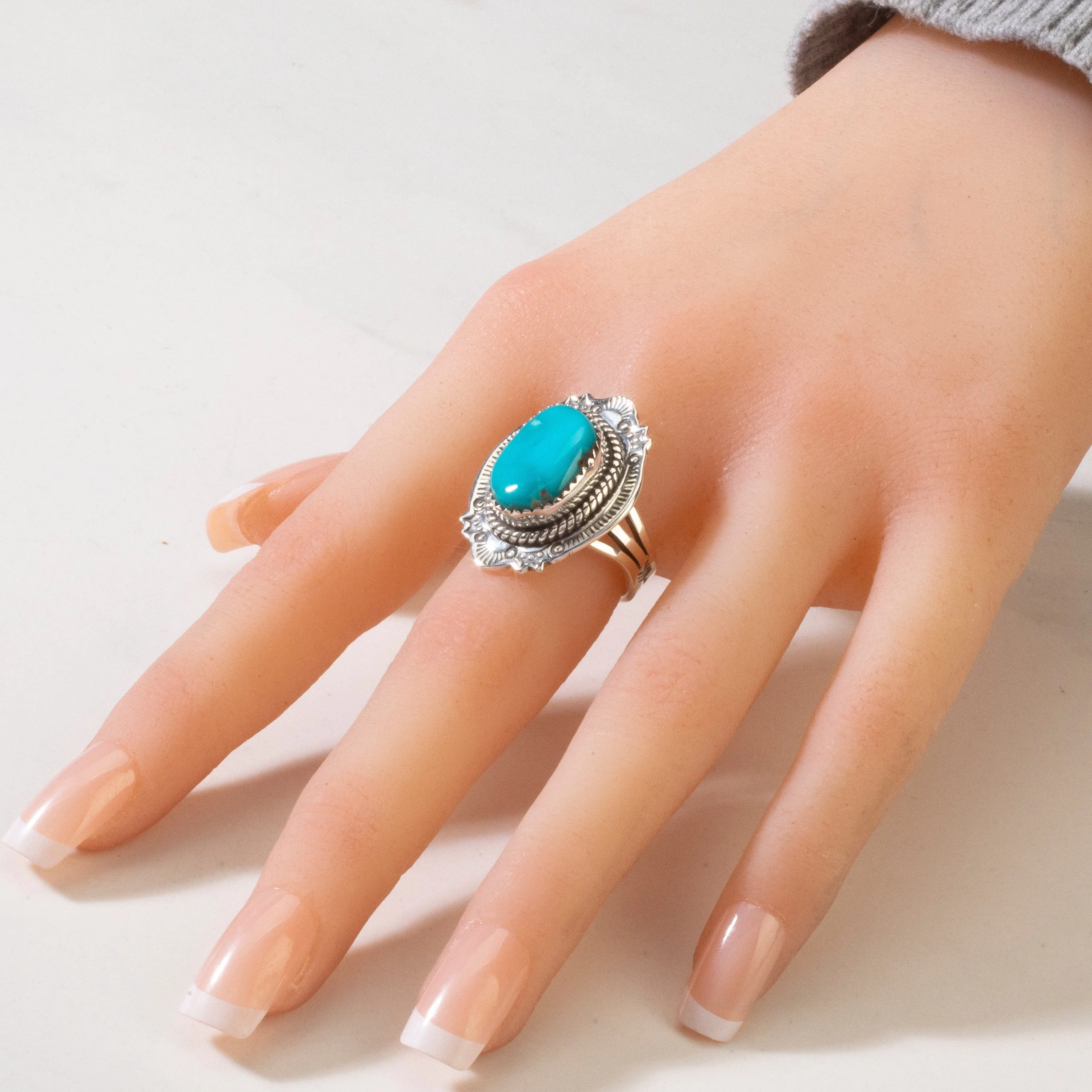 Joe Piaso Jr. Sleeping Beauty Turquoise Navajo USA Native American Made 925 Sterling Silver Ring