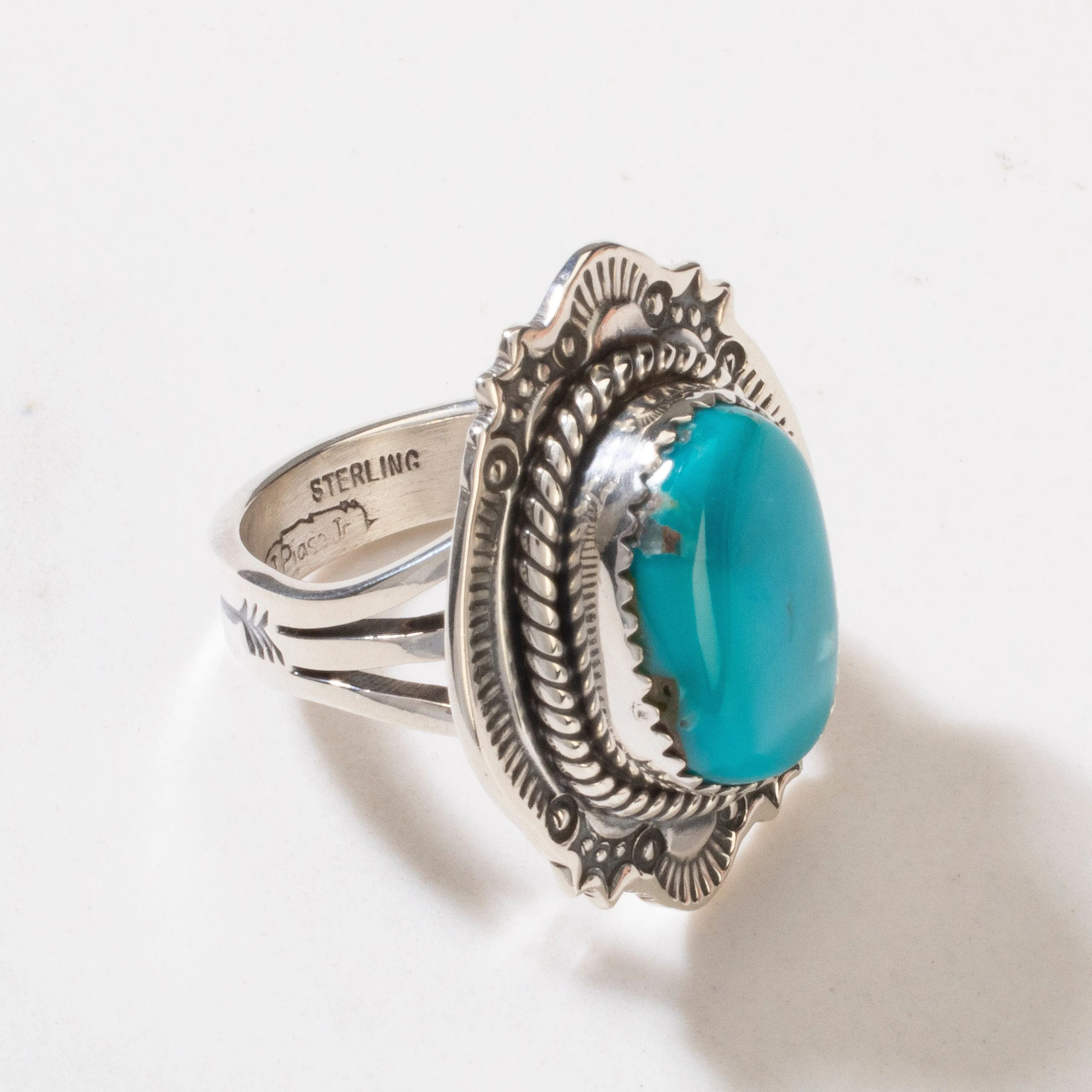 Joe Piaso Jr. Sleeping Beauty Turquoise Navajo USA Native American Made 925 Sterling Silver Ring