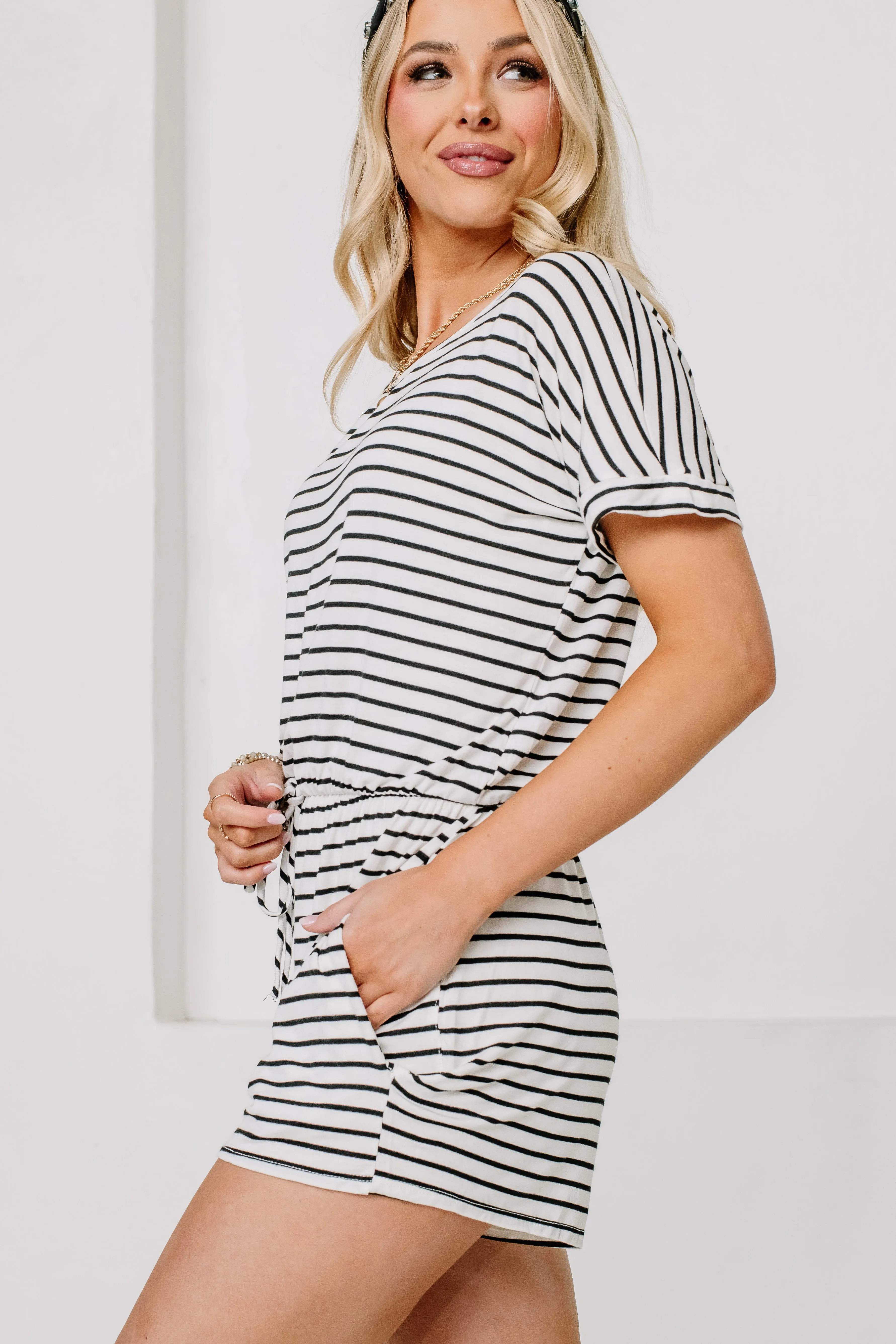 Jump Around Striped Romper | White/Black