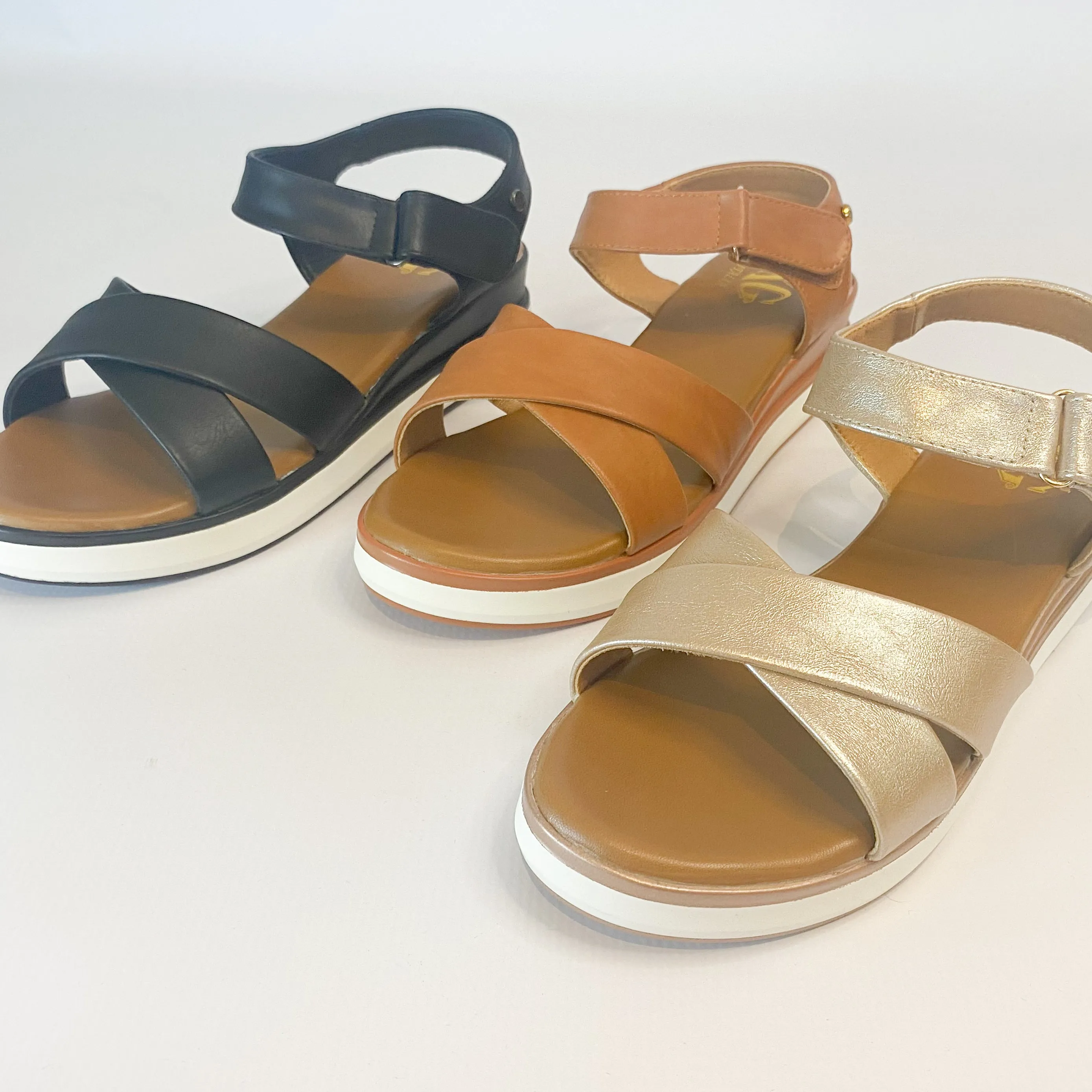 KG tan crossover wedge sandal