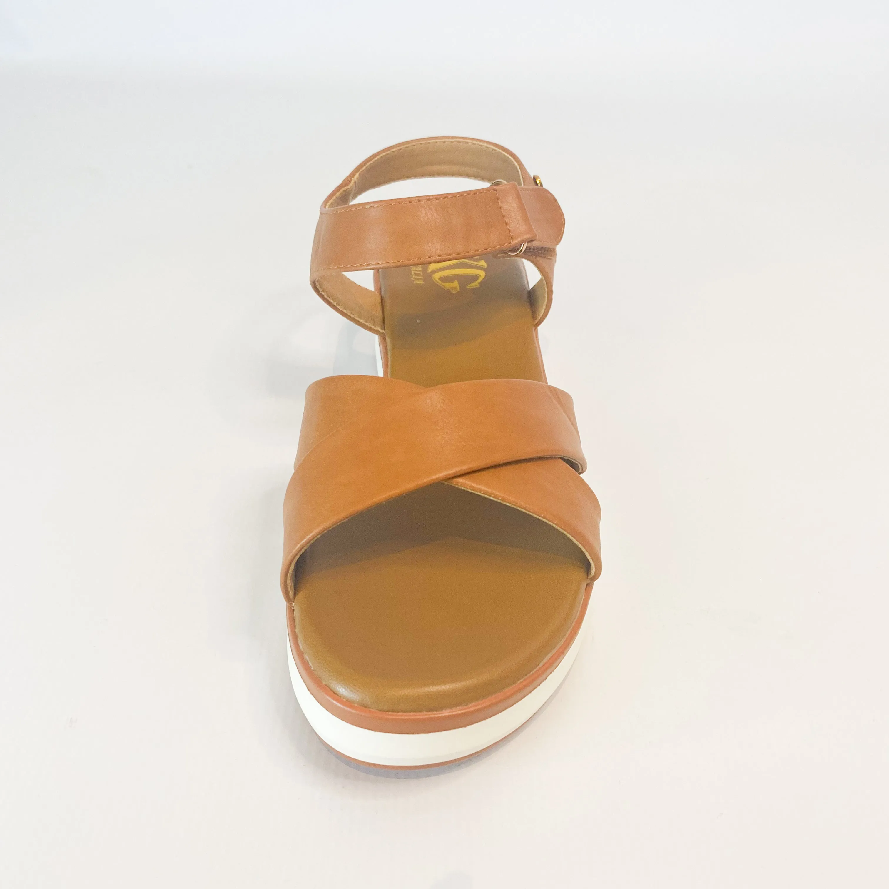 KG tan crossover wedge sandal