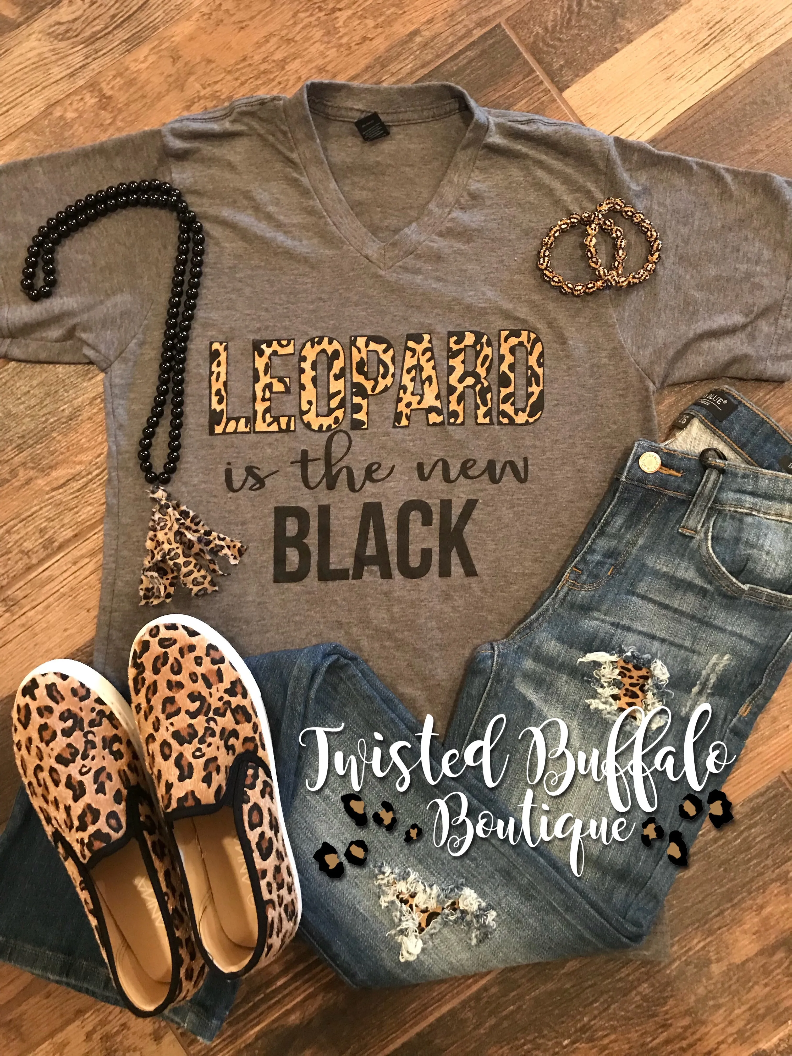 {LEOPARD IS THE NEW BLACK} Gray V-Neck Tee