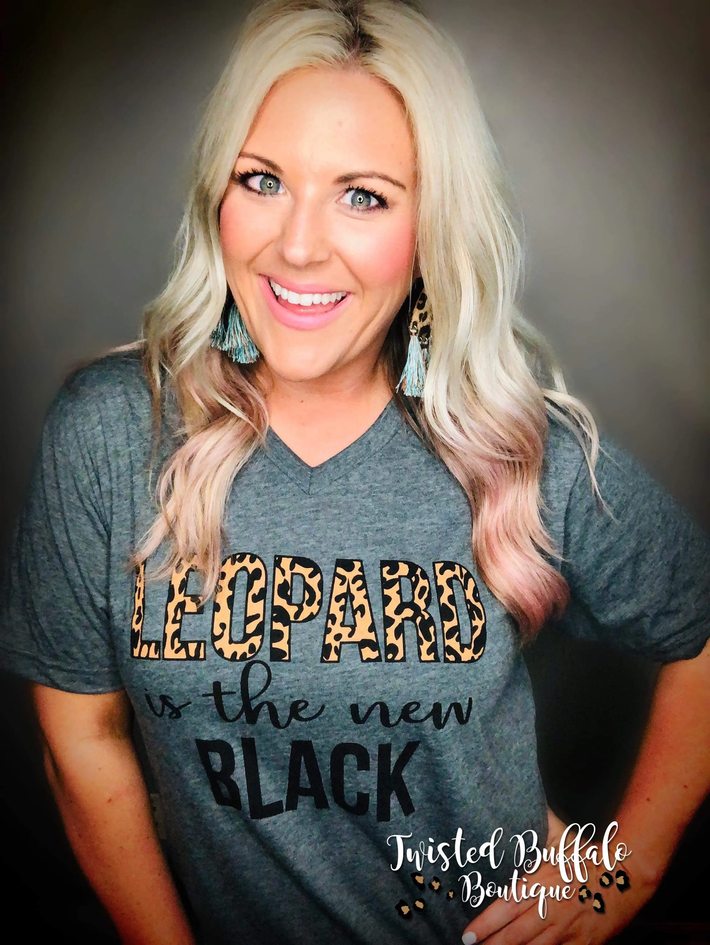 {LEOPARD IS THE NEW BLACK} Gray V-Neck Tee