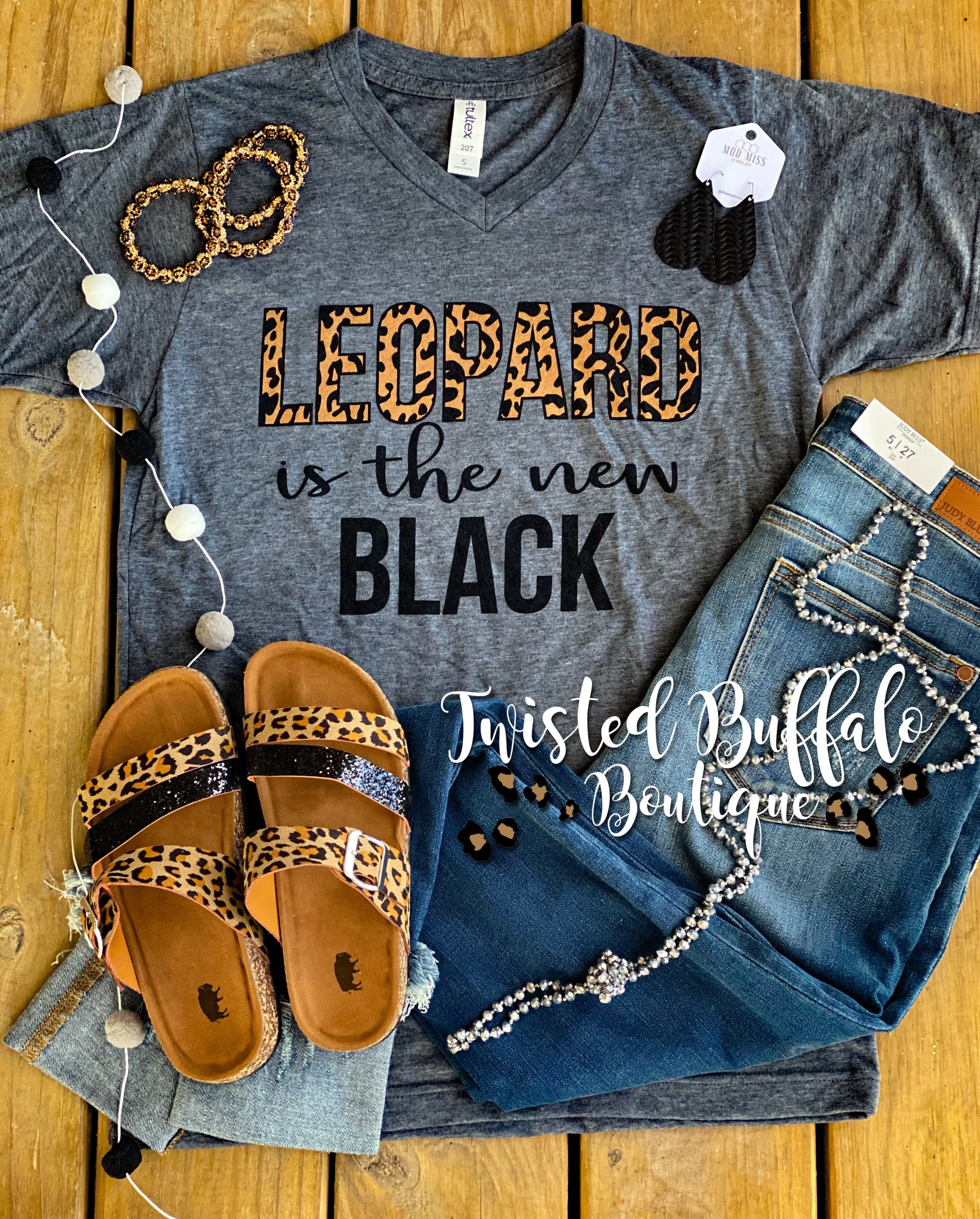 {LEOPARD IS THE NEW BLACK} Gray V-Neck Tee