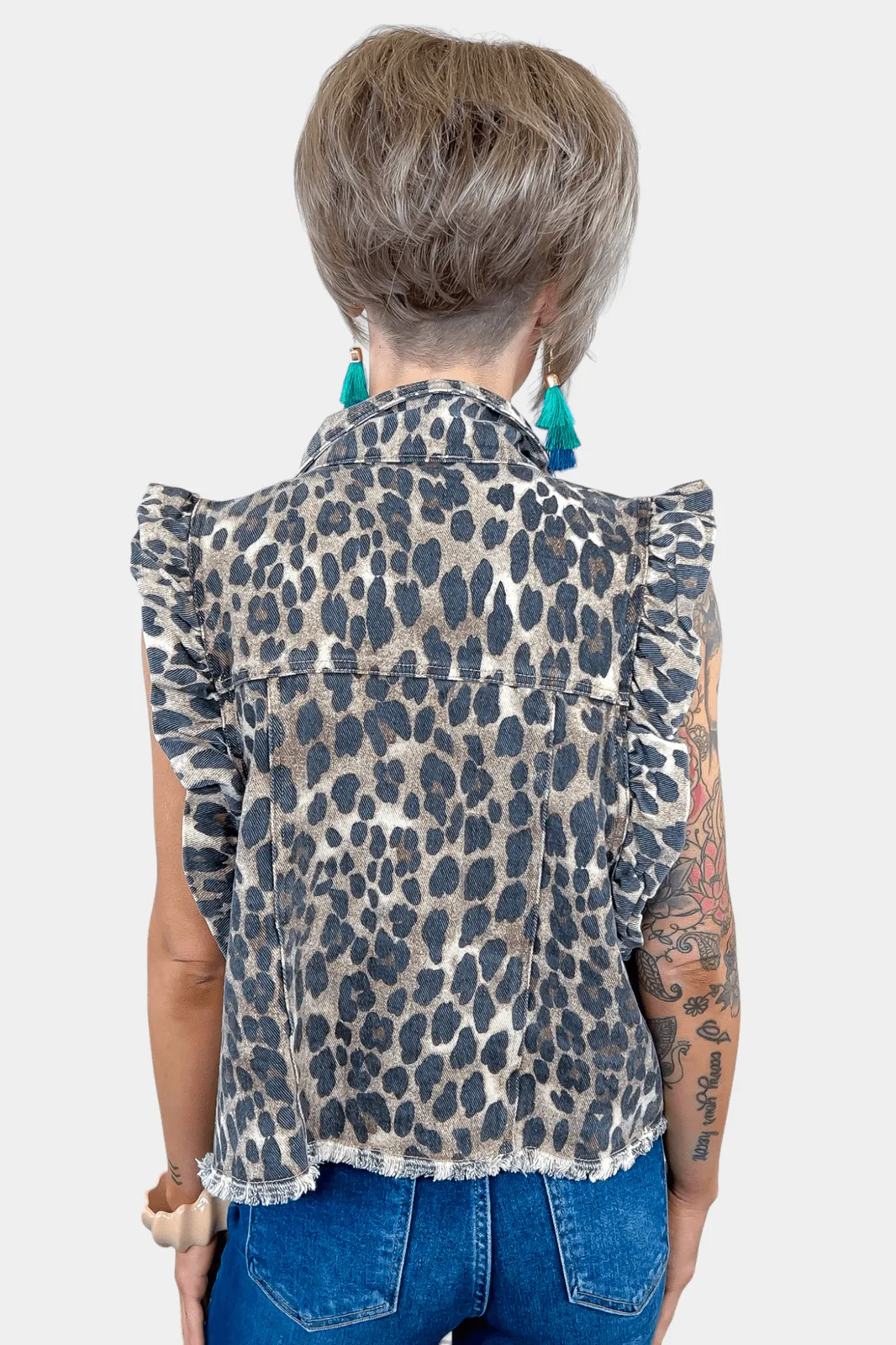 Leopard Ruffled Denim Vest