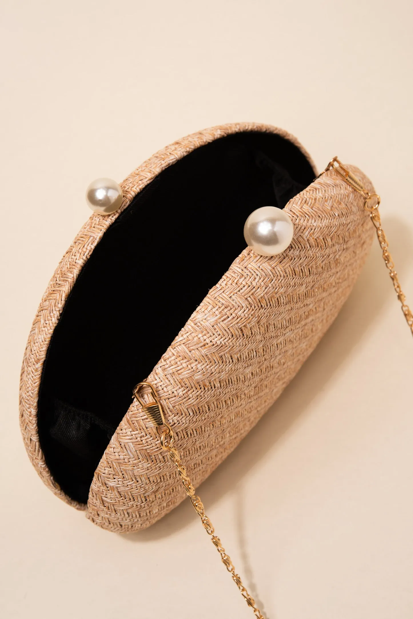 Marcella Woven Capsule Clutch with Pearl Closure