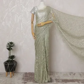 Moss Green French Metallic Chantilly Lace Saree - 110 cm Width, 5.5 Meters-D20162