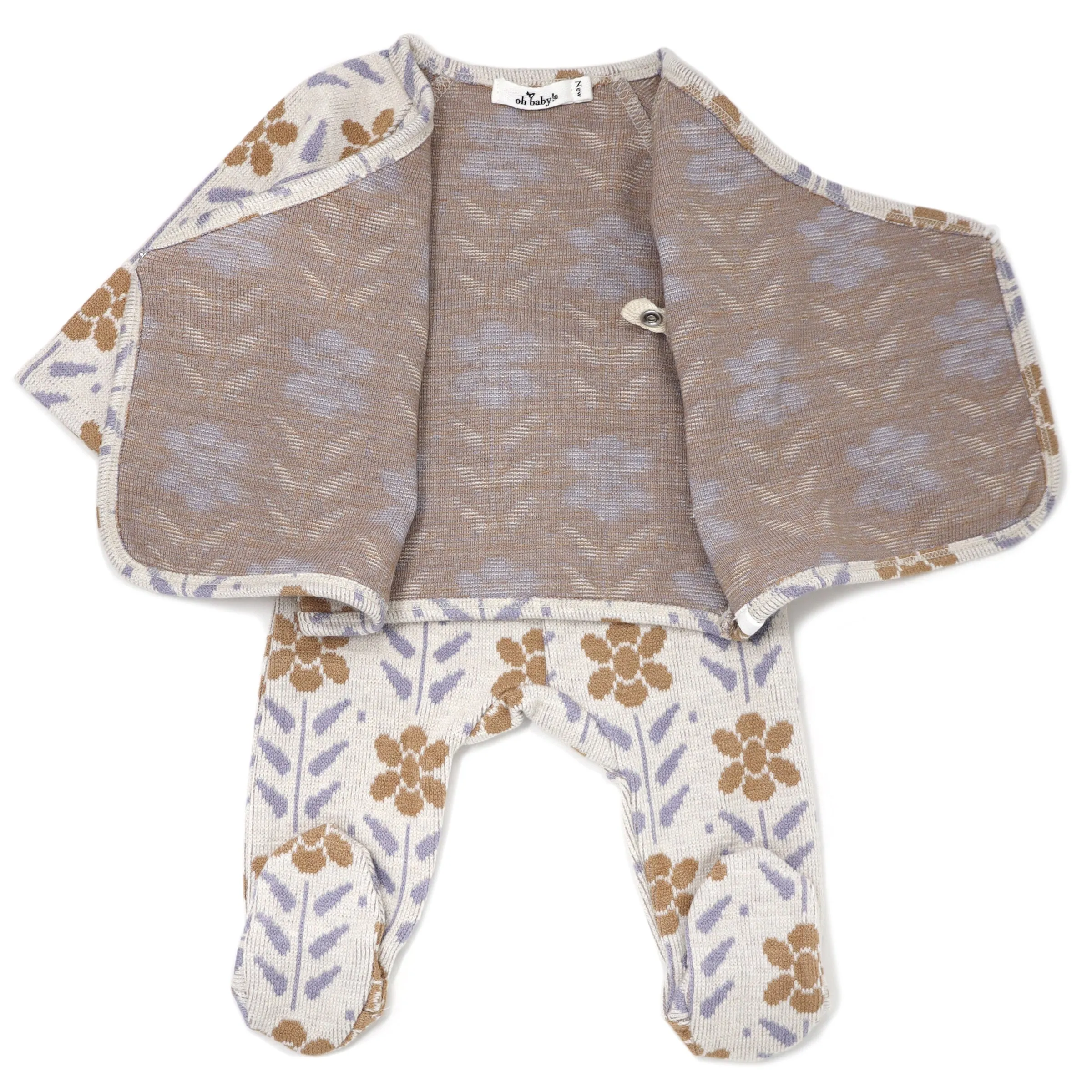 oh baby! Kimono Footie Set Nordic Flower Double Knit - Caramel Wisteria