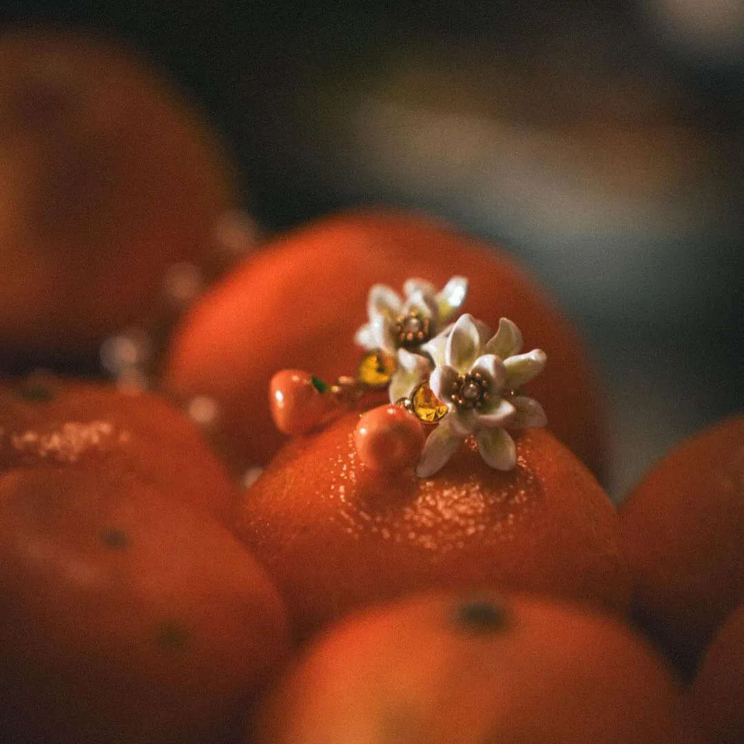 Orange Flower Stud Earrings