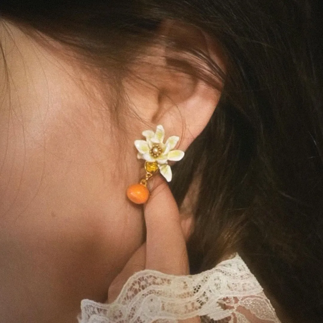 Orange Flower Stud Earrings