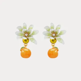 Orange Flower Stud Earrings