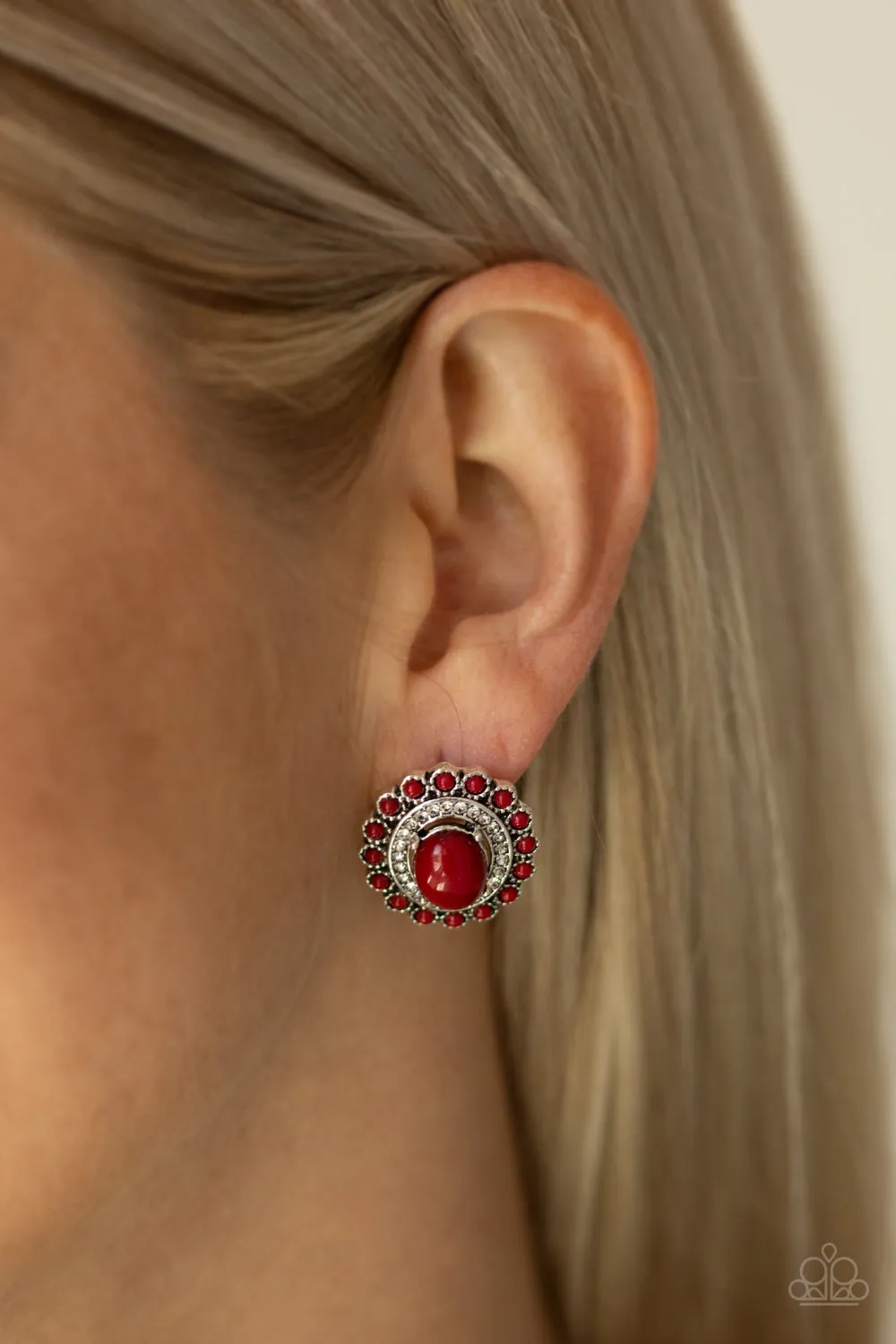 Paparazzi Floral Flamboyance - Red Floral Stud Earring