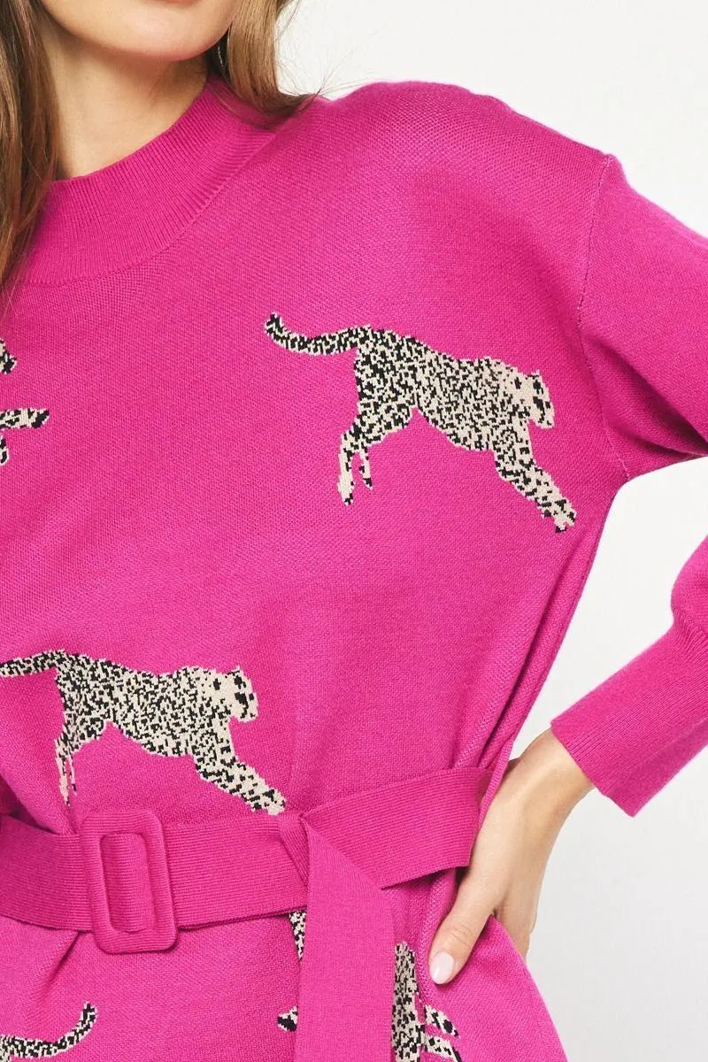 Pink Cheetah Sweater Dress