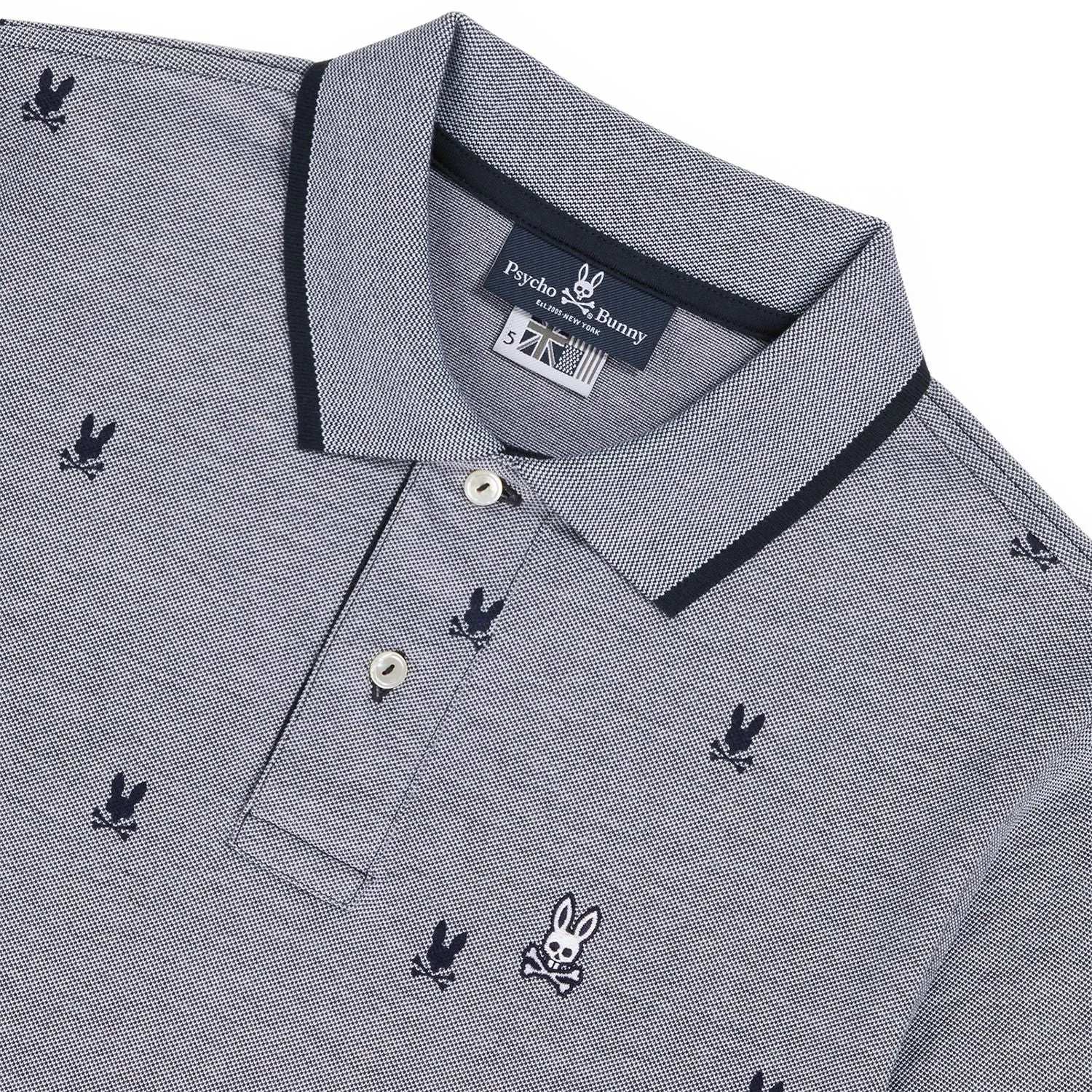 Psycho Bunny Mens Birdseye Printed Polo - Navy