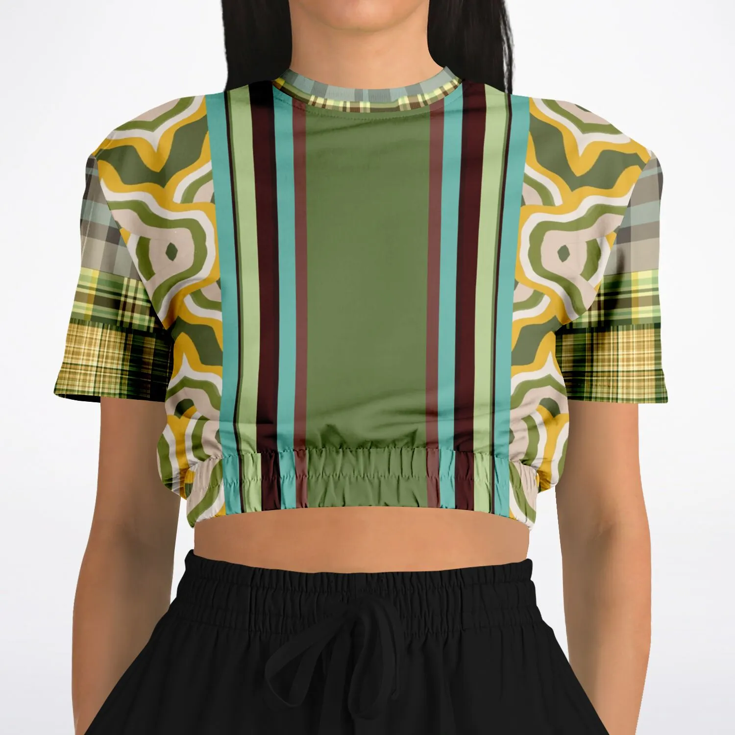 Rolling Green Short Sleeve Cropped Eco-Poly Sweater