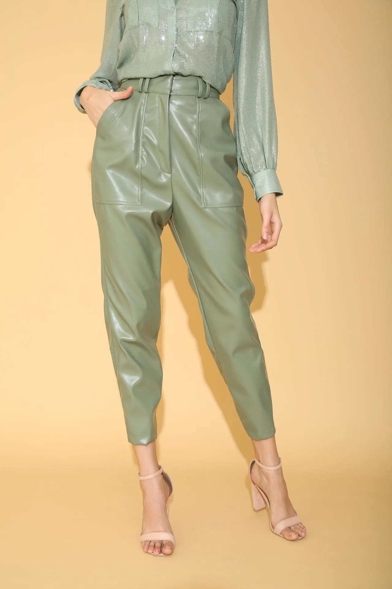 Sage Green Faux Leather Pants