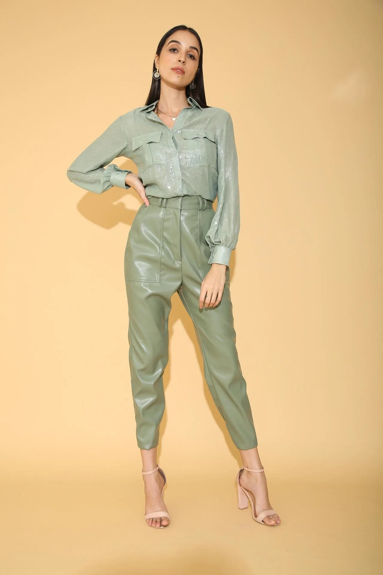 Sage Green Faux Leather Pants