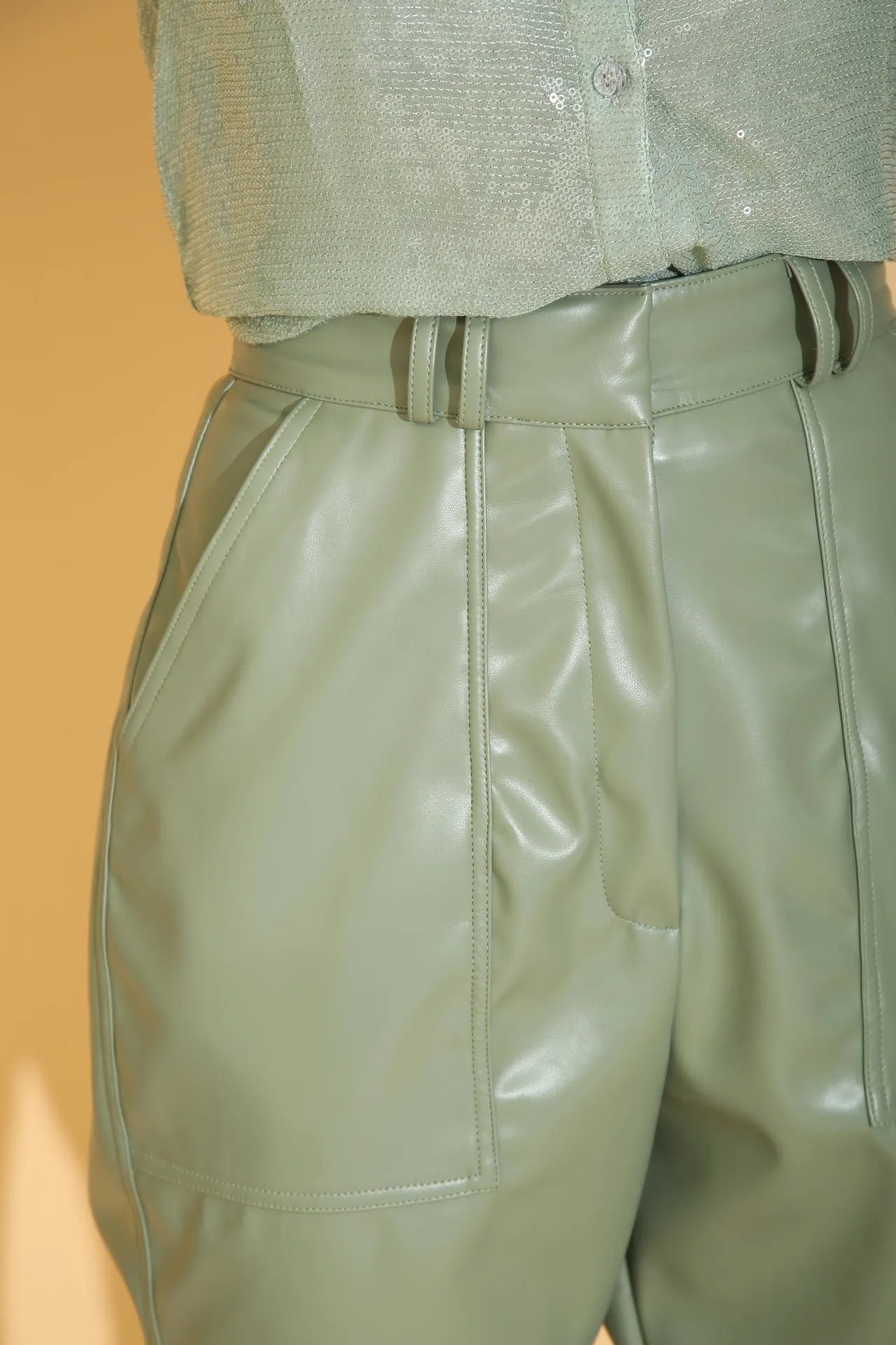 Sage Green Faux Leather Pants