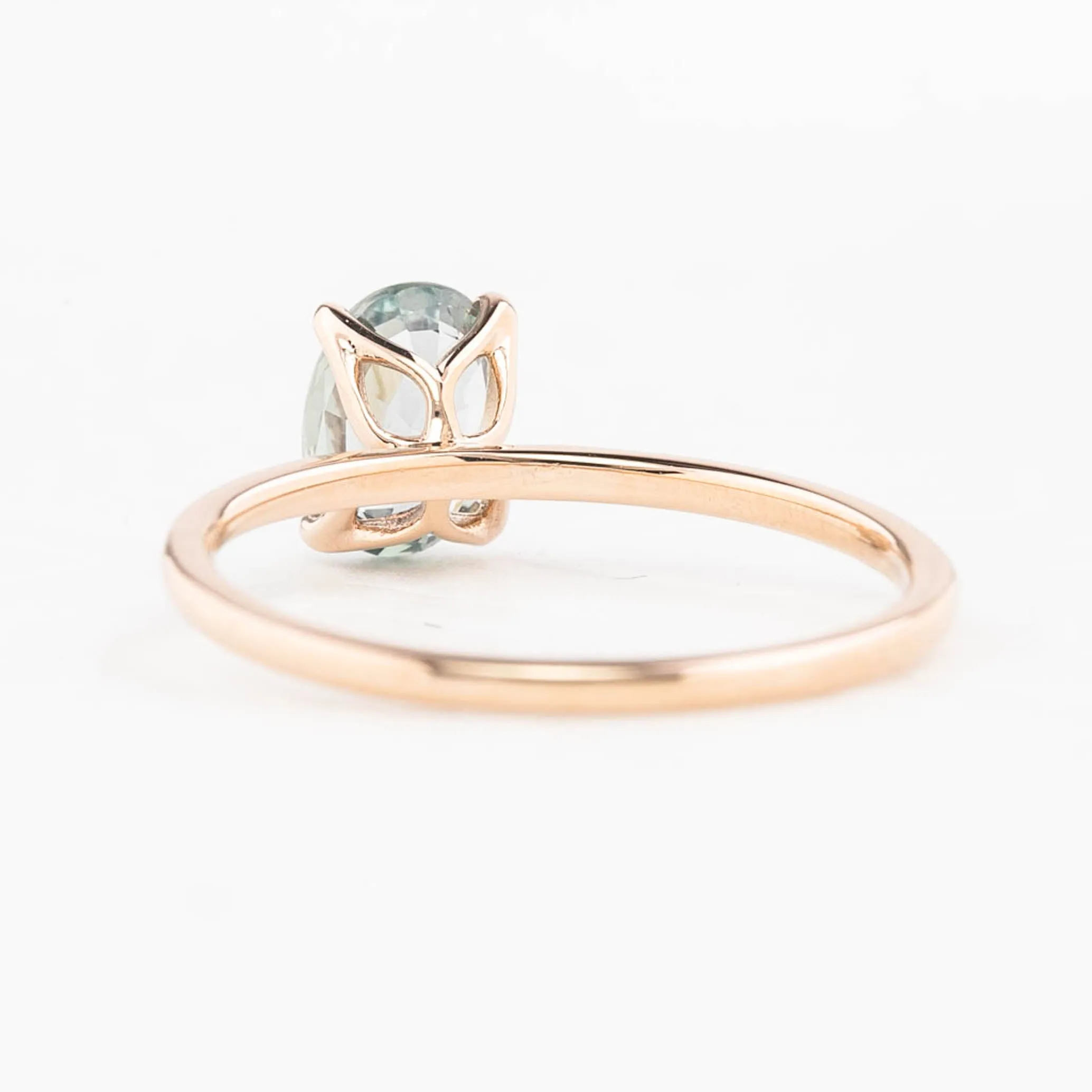 Sara Ring 1.31ct Light Blue Green Unheated Sapphire, 14K Rose Gold (One of a kind)