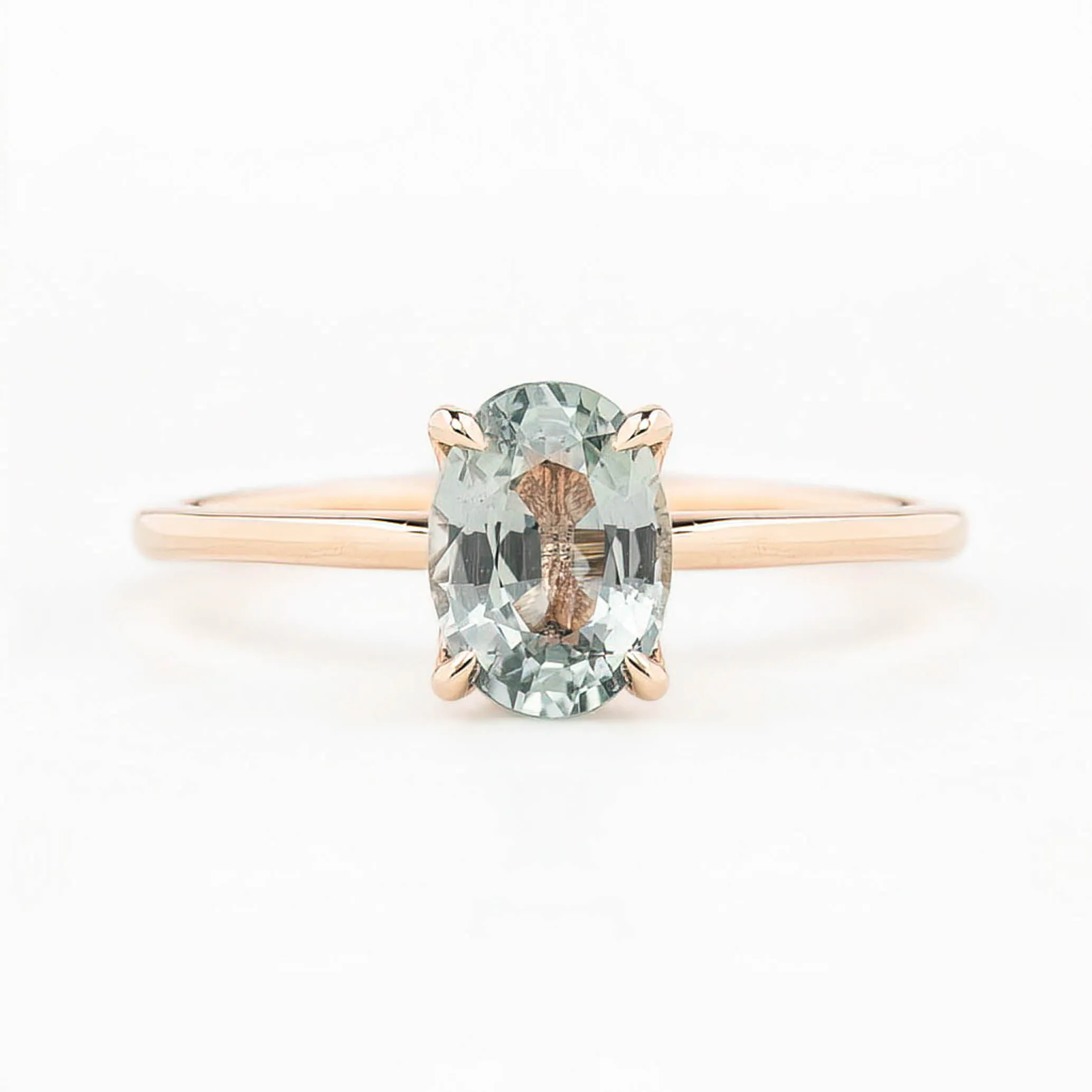 Sara Ring 1.31ct Light Blue Green Unheated Sapphire, 14K Rose Gold (One of a kind)