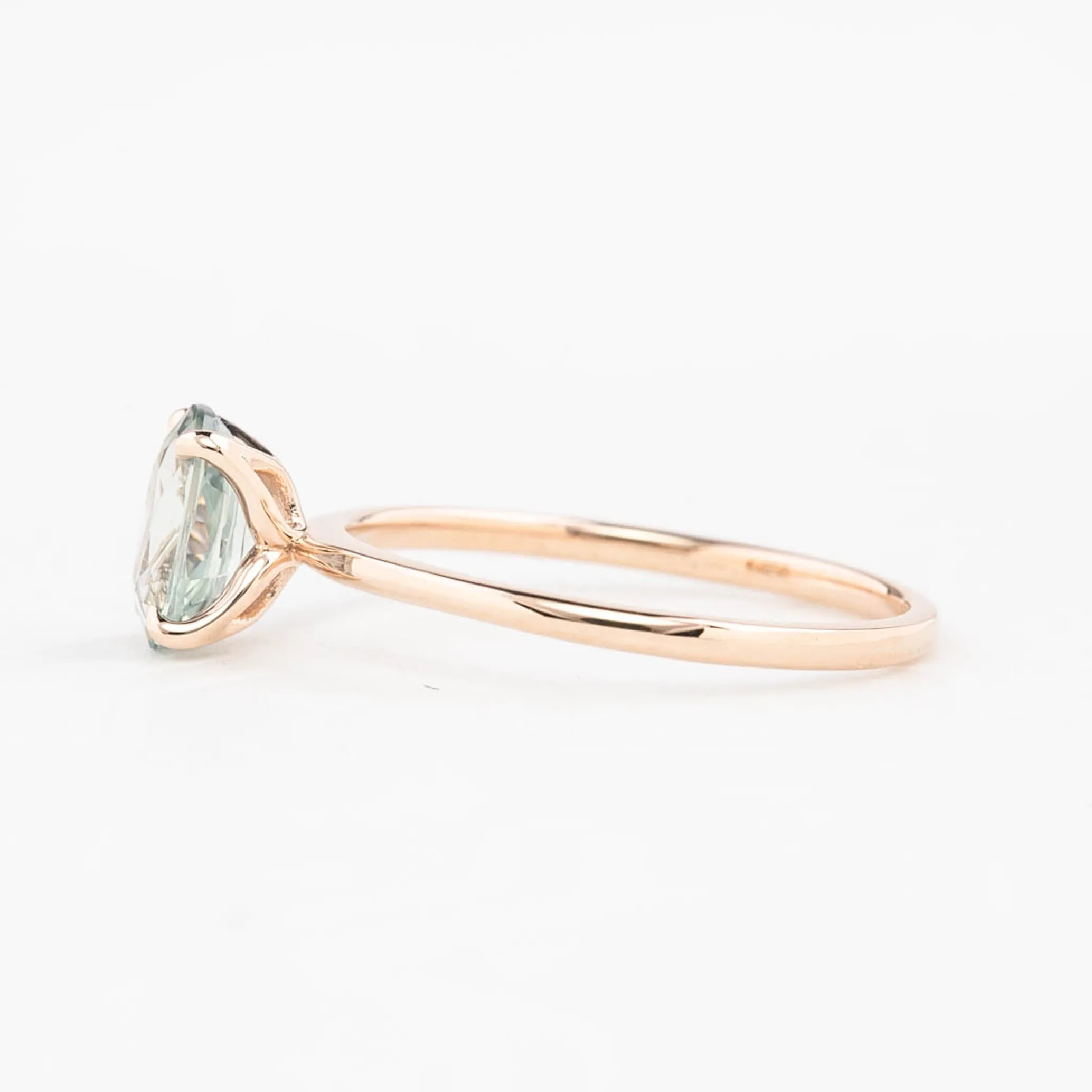 Sara Ring 1.31ct Light Blue Green Unheated Sapphire, 14K Rose Gold (One of a kind)