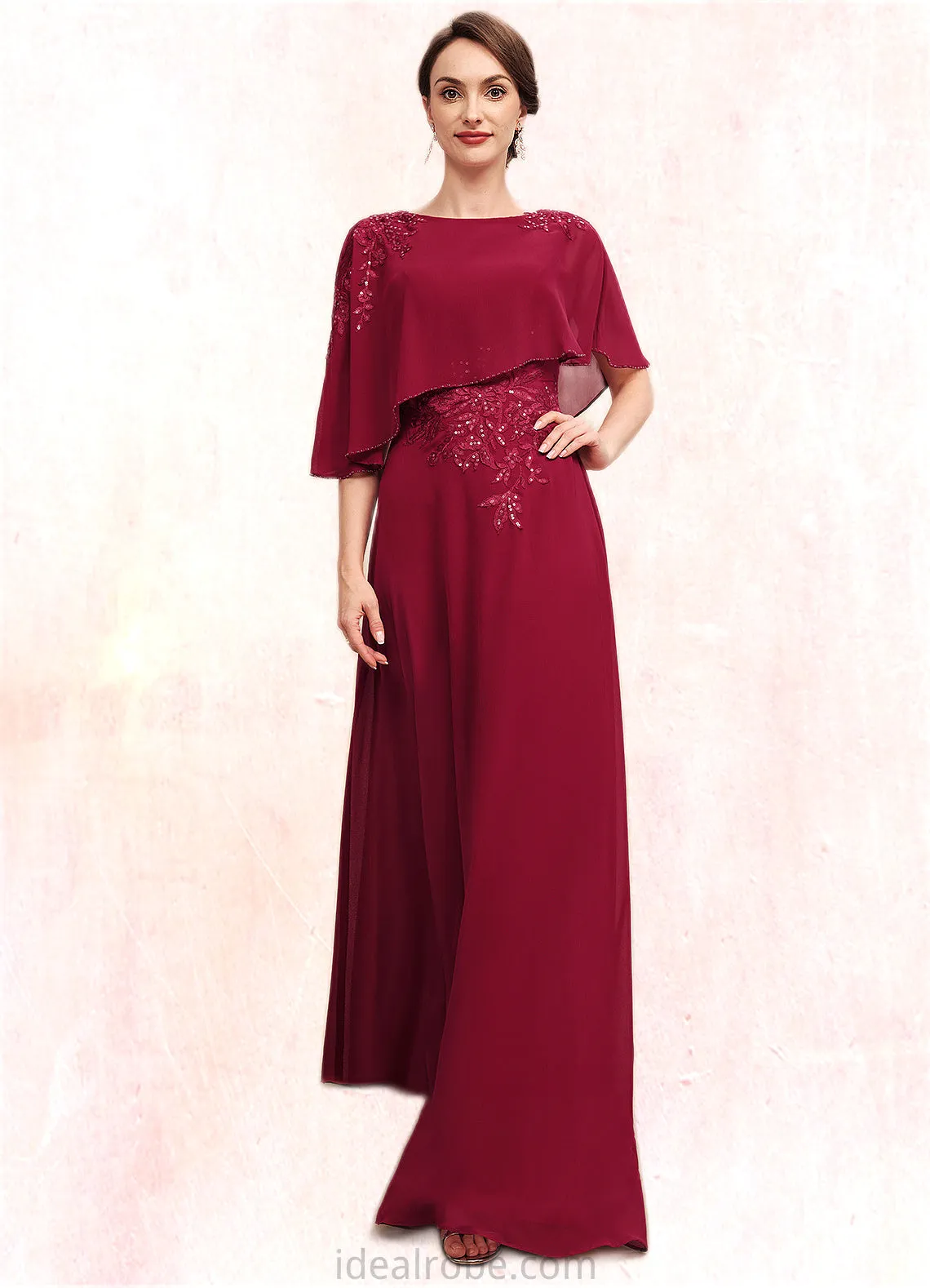 Sarah A-Line Scoop Neck Floor-Length Chiffon Mother of the Bride Dress With Lace Beading Sequins STK126P0014583