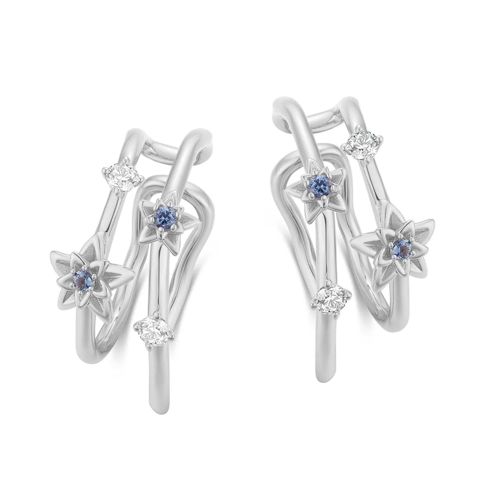 Silver Double Band Ear Cuffs - Poinsettia