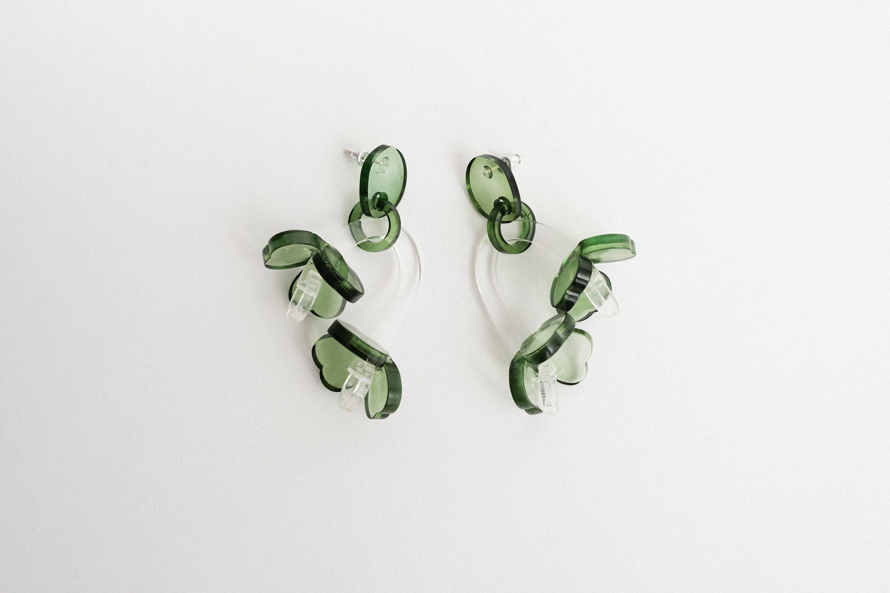 SS925 Green Flower Dangle Earrings