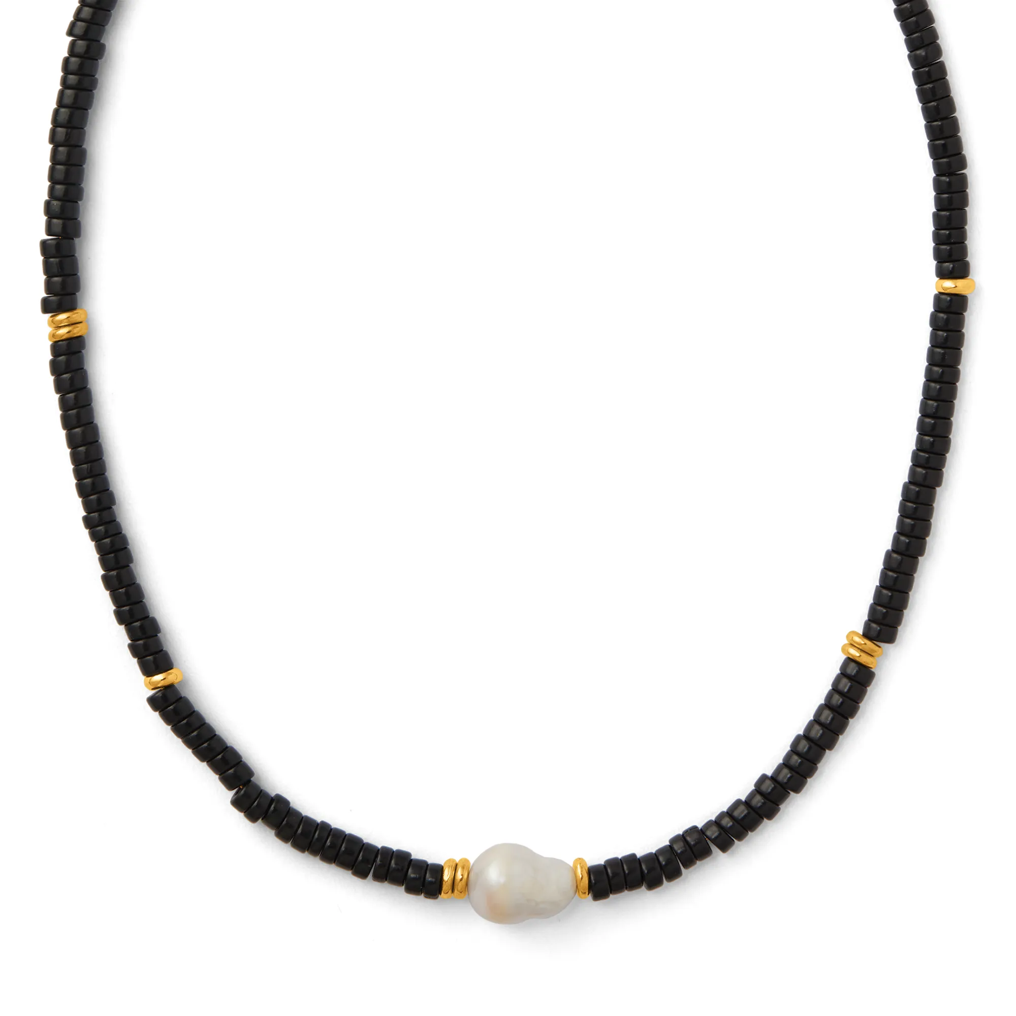 Stationed Pearl Bead Necklace - Black