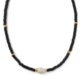 Stationed Pearl Bead Necklace - Black