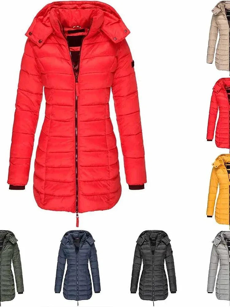 Stylish and Cozy Women's Mid-Length Quilted Puffer Coat with Windproof Features