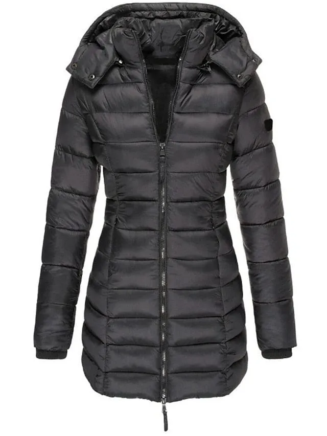 Stylish and Cozy Women's Mid-Length Quilted Puffer Coat with Windproof Features