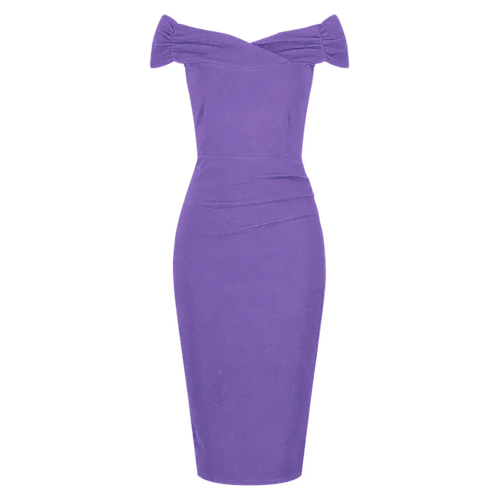 Summer Lilac Cap Sleeve Crossover Top Bardot Wiggle Dress