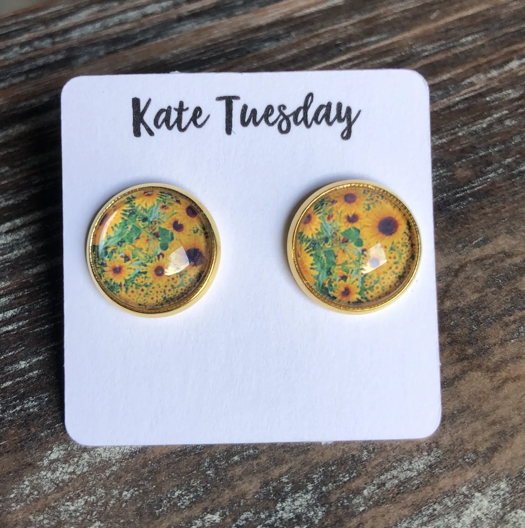 Sunflower 12mm Round Stud Earrings