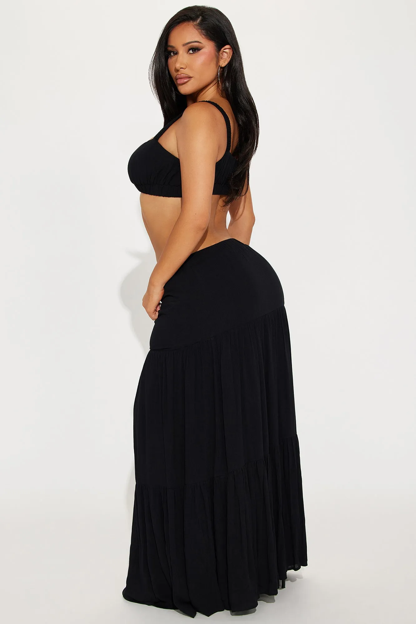 Sunset Stroll Gauze Skirt Set - Black