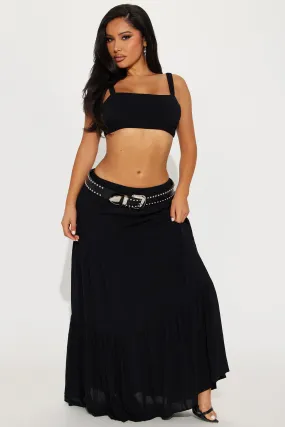 Sunset Stroll Gauze Skirt Set - Black