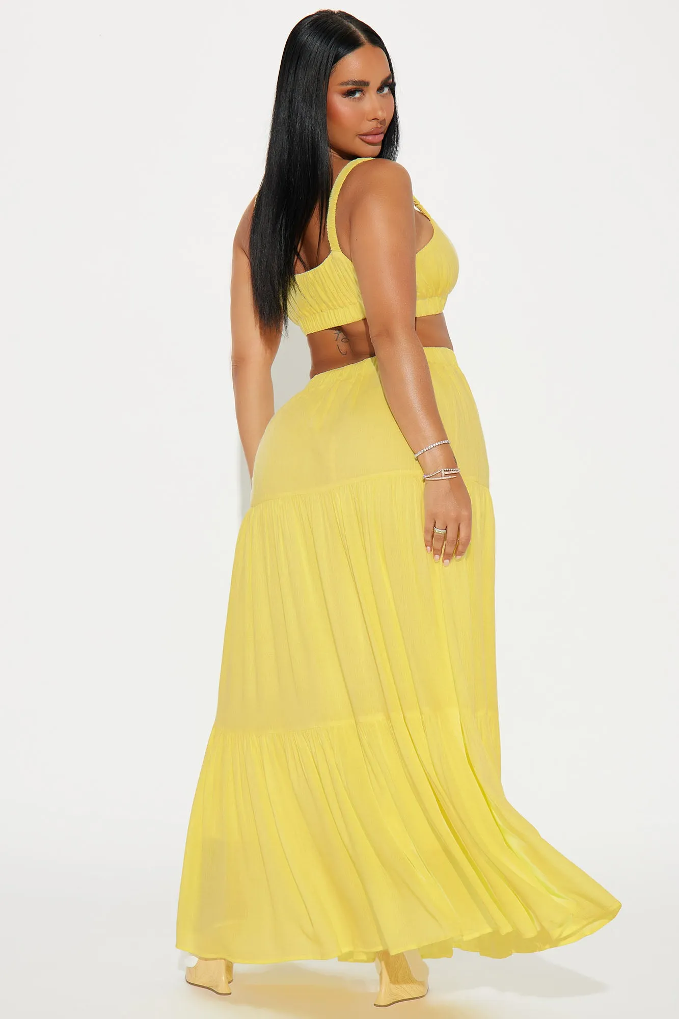 Sunset Stroll Gauze Skirt Set - Yellow