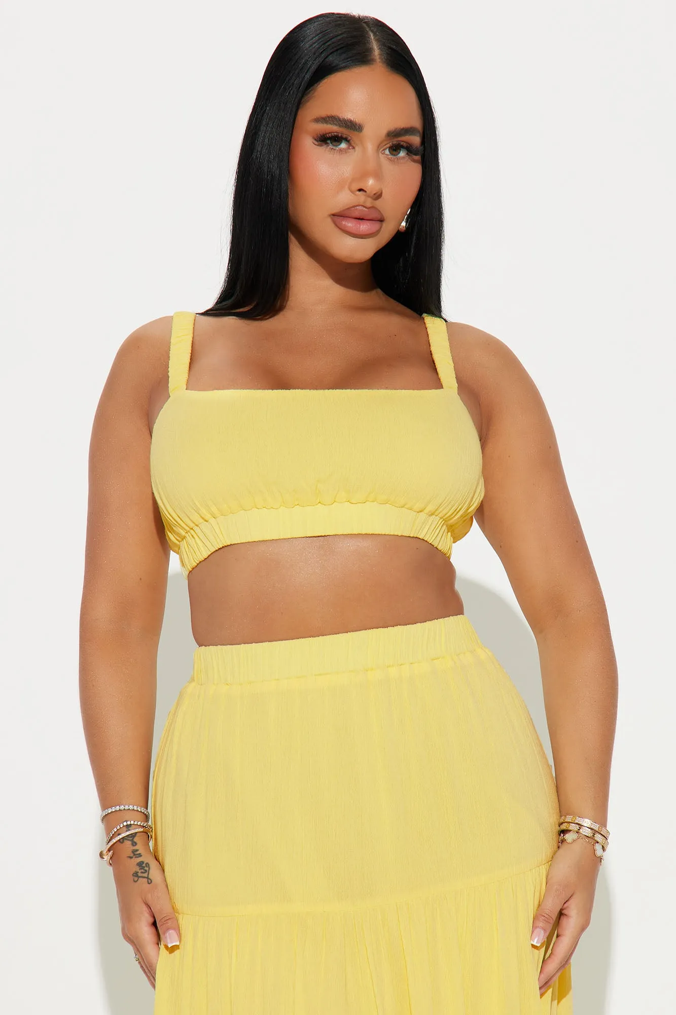 Sunset Stroll Gauze Skirt Set - Yellow