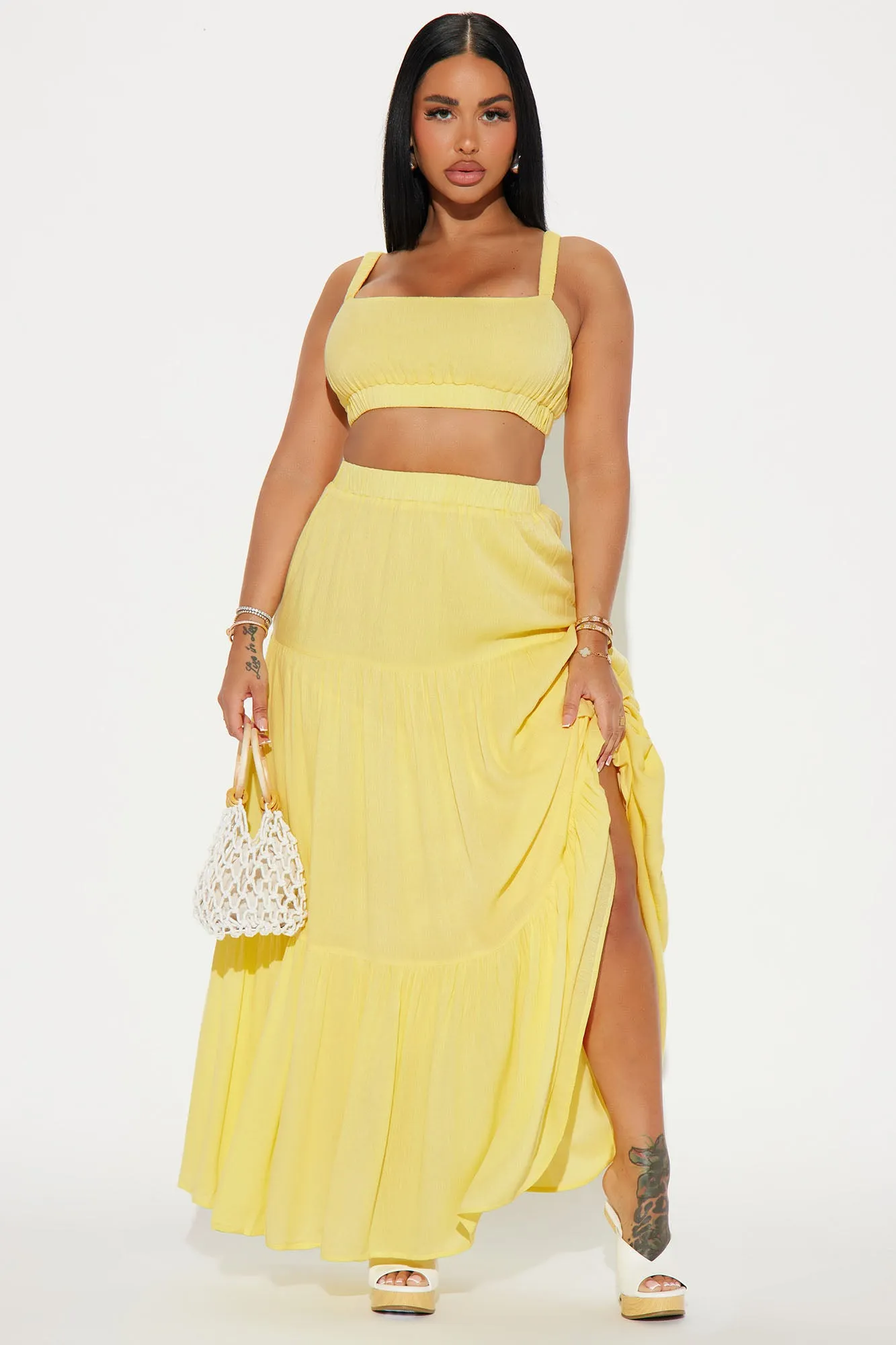 Sunset Stroll Gauze Skirt Set - Yellow