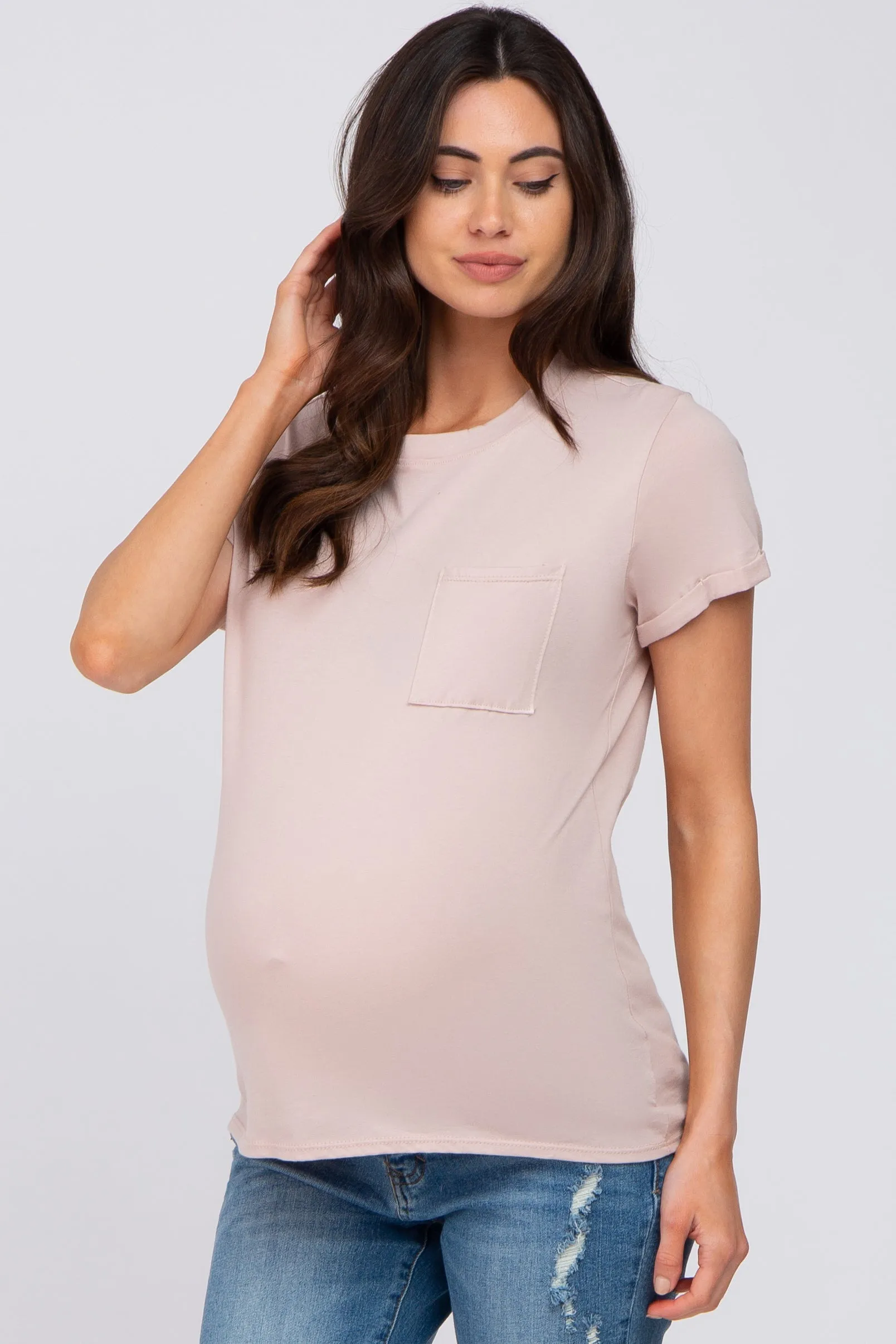 Taupe Basic Short Sleeve Maternity Top