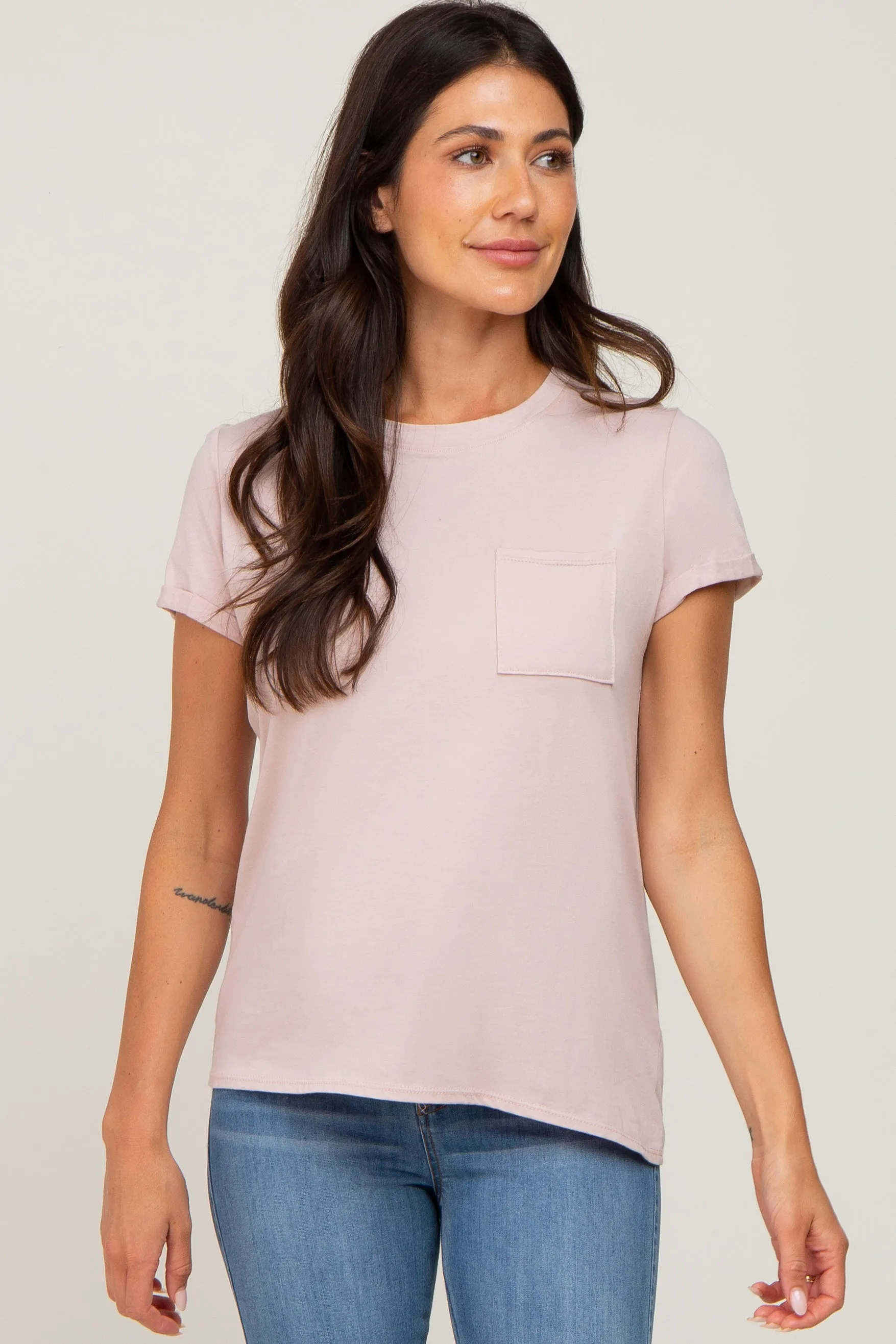 Taupe Basic Short Sleeve Maternity Top