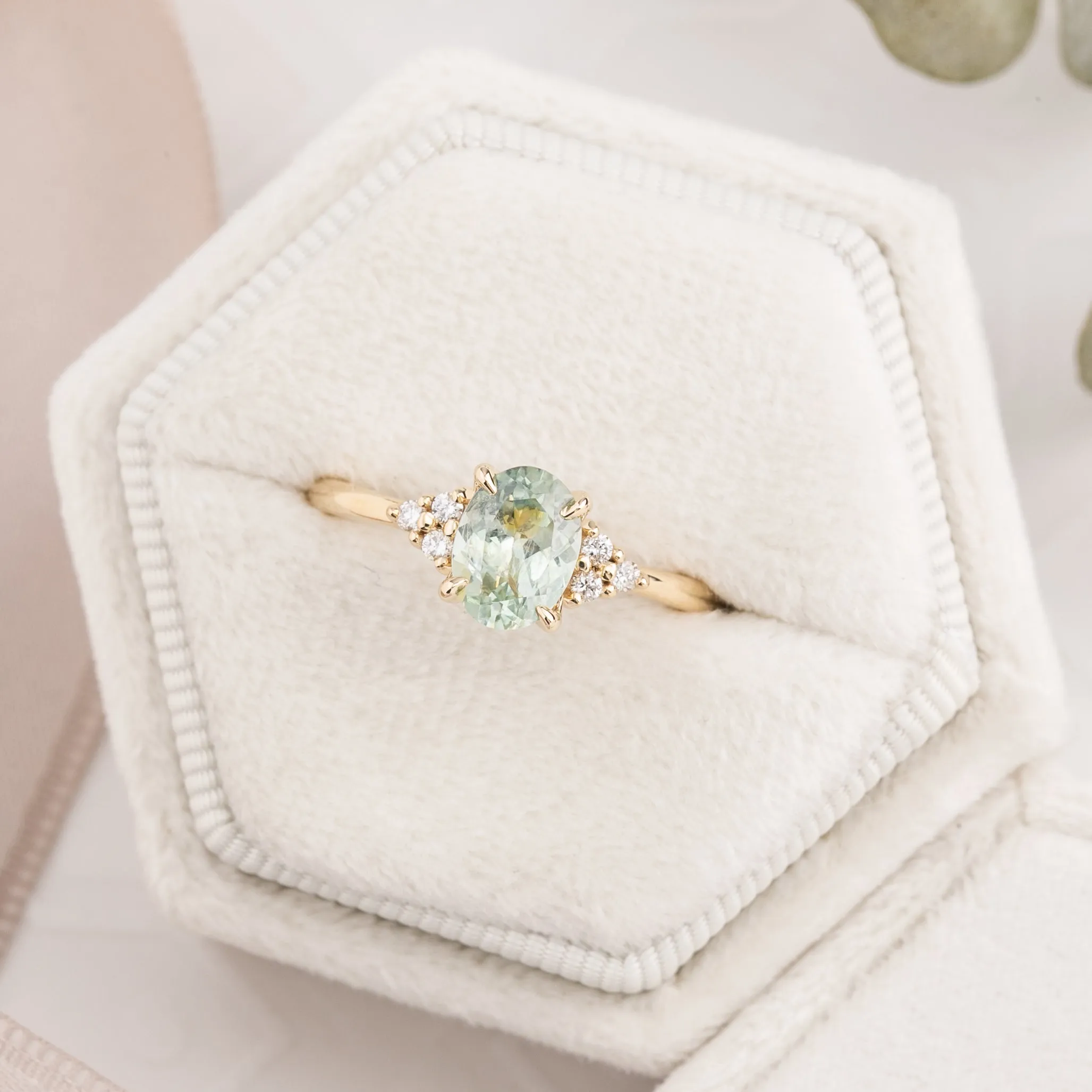 Teresa Ring 1.31ct Light Green Montana Sapphire, 14k Yellow Gold (One of a kind)