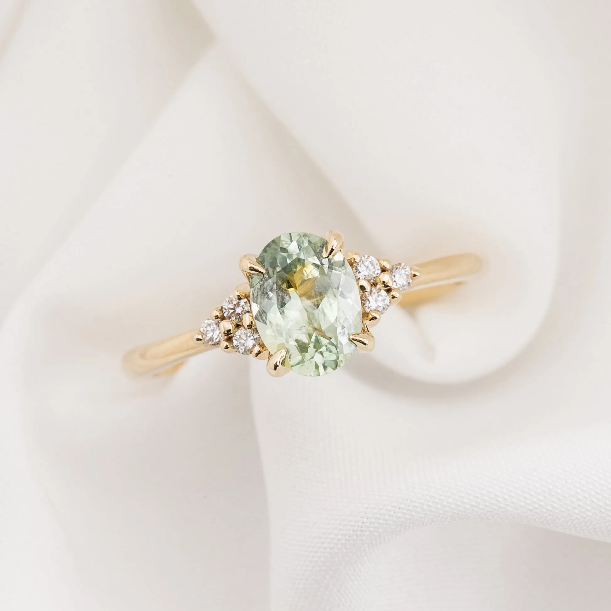 Teresa Ring 1.31ct Light Green Montana Sapphire, 14k Yellow Gold (One of a kind)