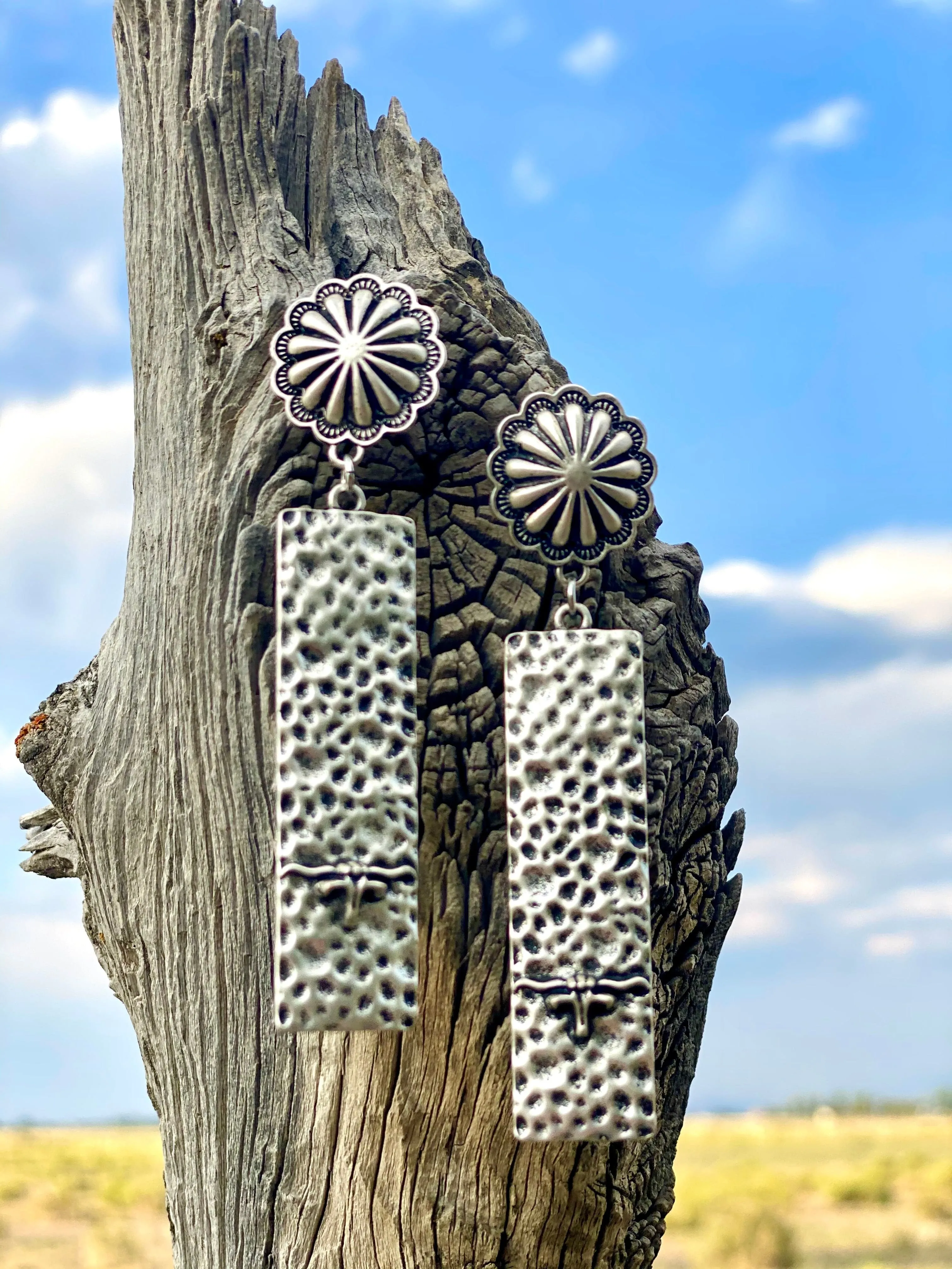 The Hammered Silver Concho & Steer Earrings