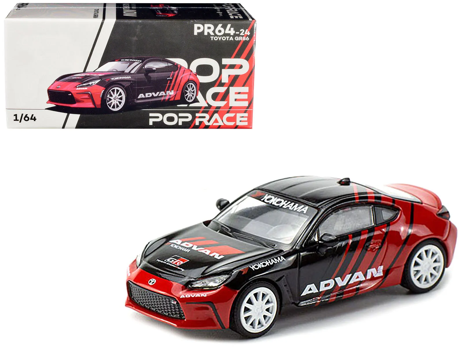 Toyota GR86 Red and Black ADVAN Livery 1/64 Diecast Model Car by Pop Race