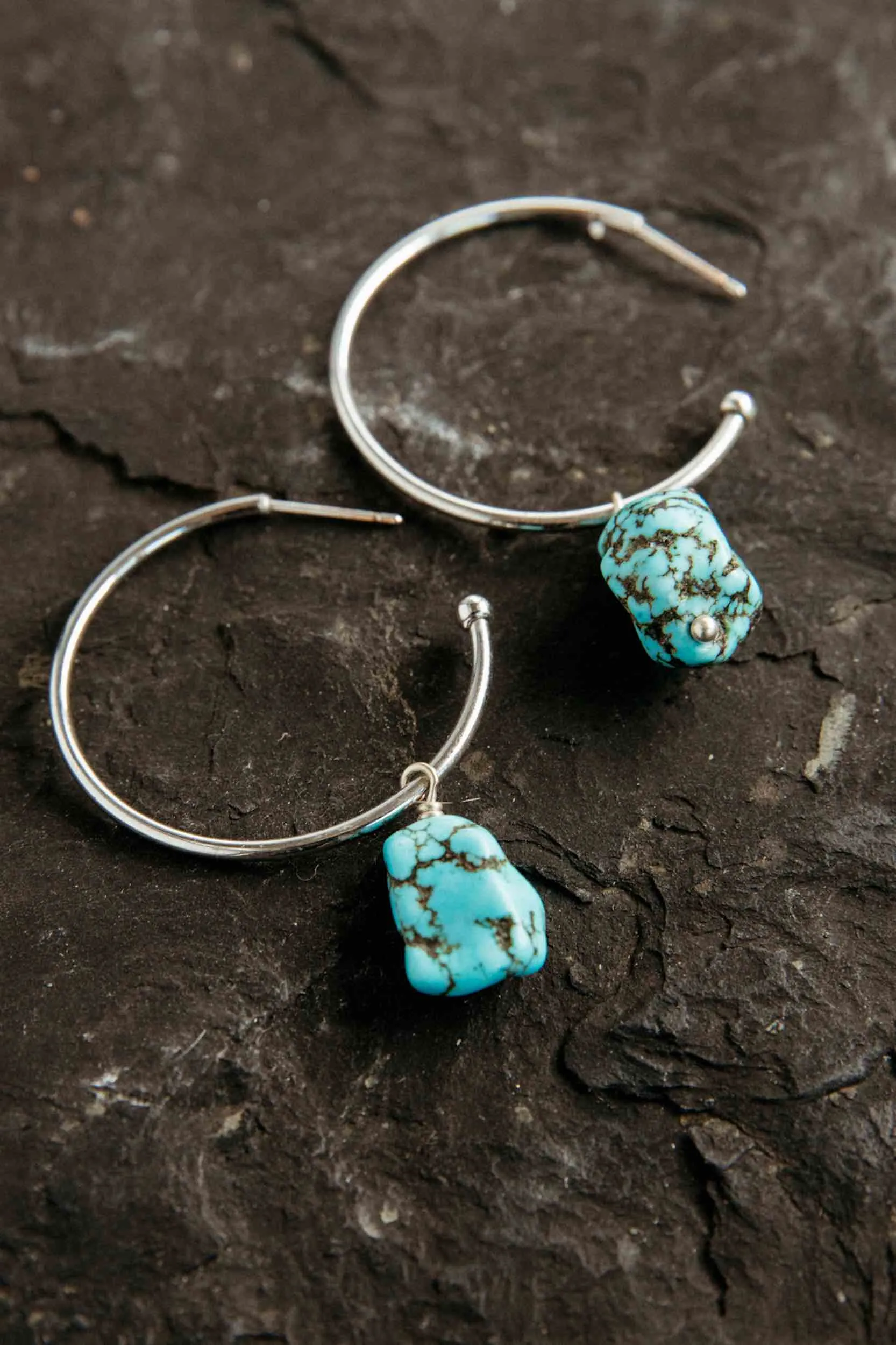 True Girl Turquoise Silver Hoops Earrings